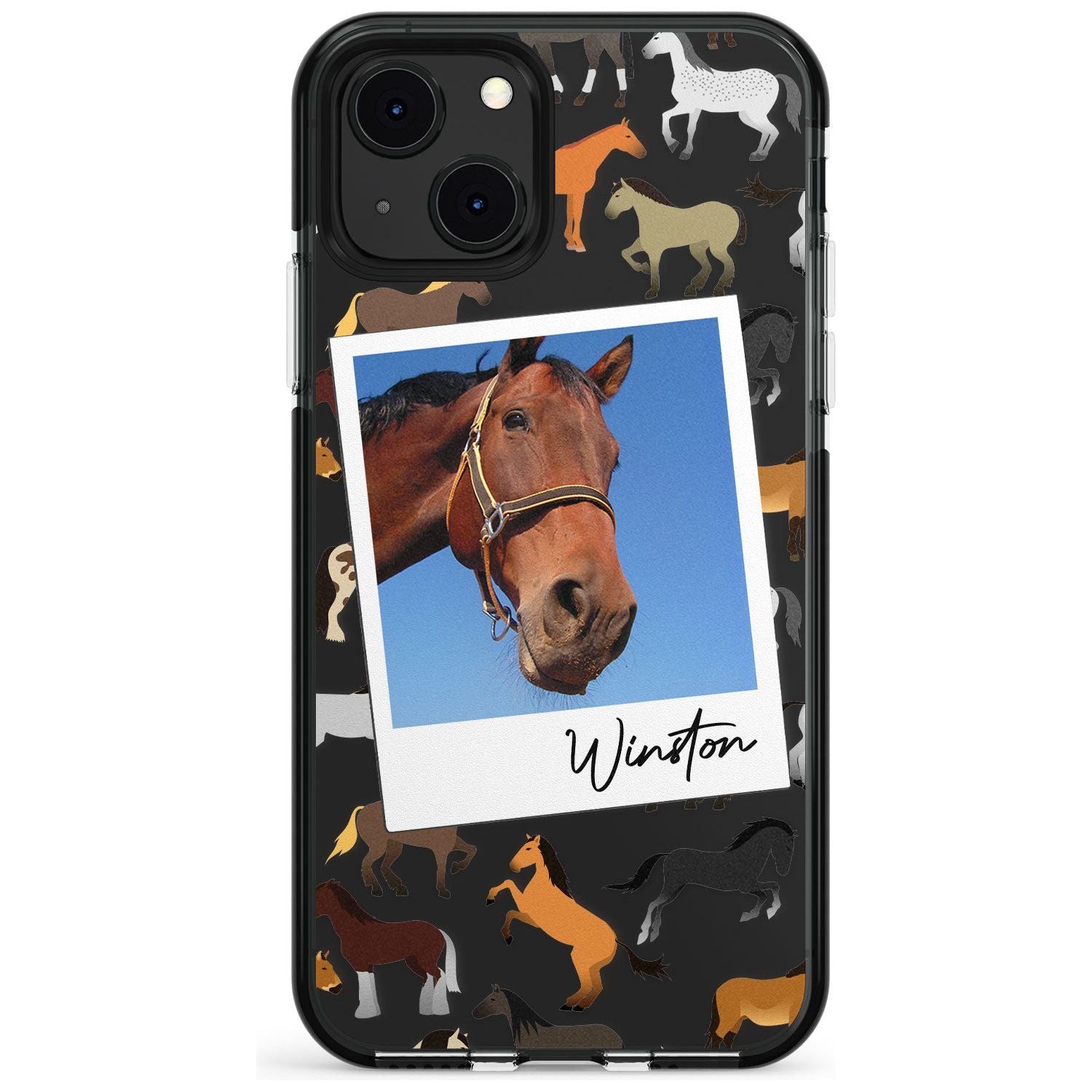 Personalised Horse Polaroid Black Impact Phone Case for iPhone 13 & 13 Mini