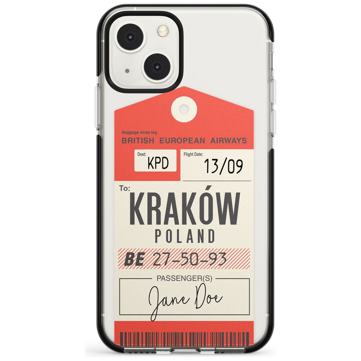 Personalised Vintage BEA Luggage Tag Custom Phone Case iPhone 13 Mini / Black Impact Case Blanc Space