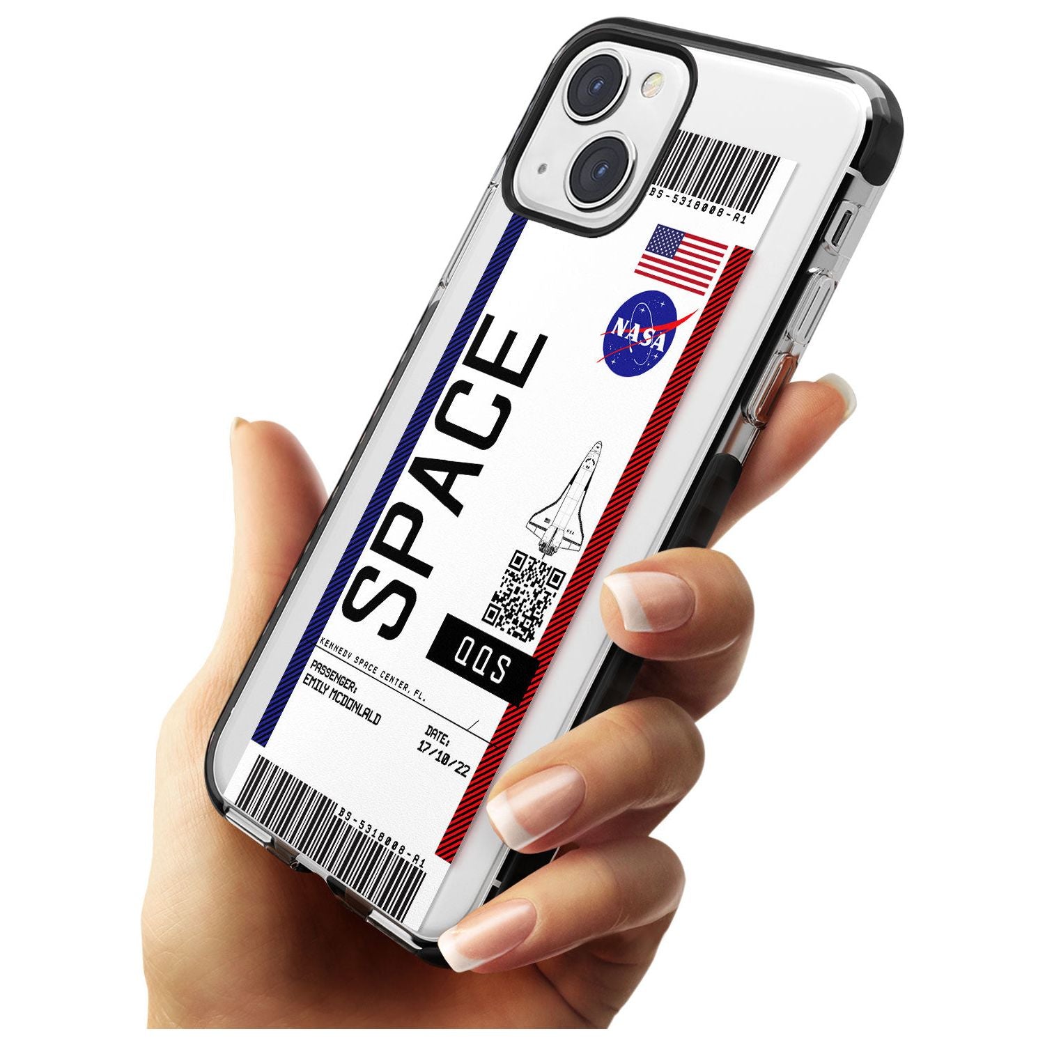 Personalised NASA Boarding Pass (Light) Black Impact Phone Case for iPhone 13 & 13 Mini