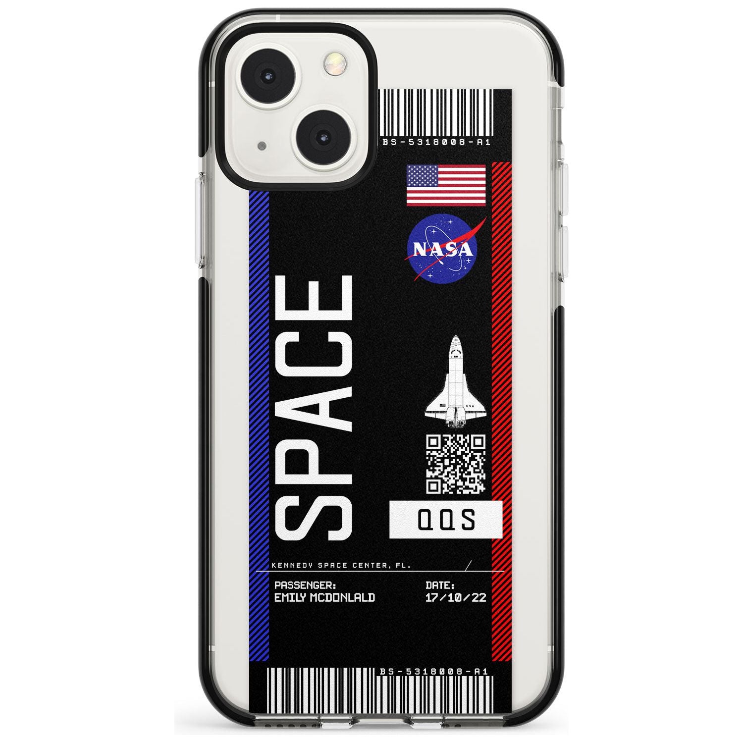 Personalised NASA Boarding Pass (Dark) Black Impact Phone Case for iPhone 13 & 13 Mini