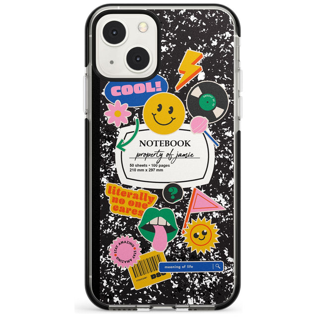 Personalised Notebook Cover with Stickers Custom Phone Case iPhone 13 Mini / Black Impact Case Blanc Space