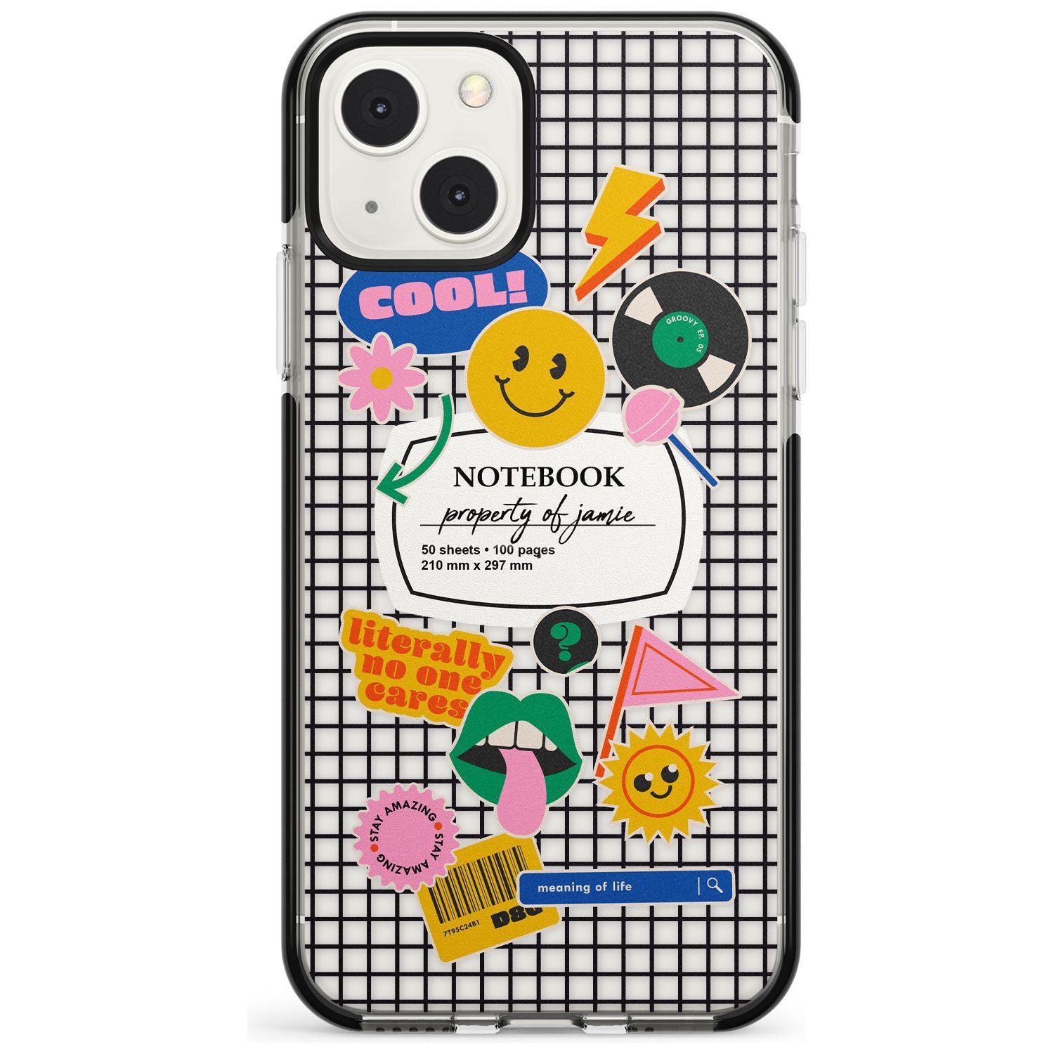 Personalised Sticker Mix on Grid Custom Phone Case iPhone 13 Mini / Black Impact Case Blanc Space