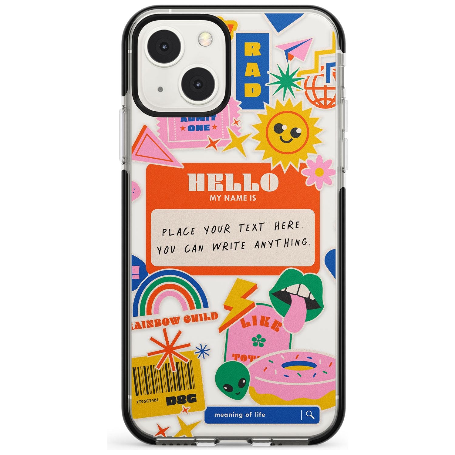 Personalised Nostalgia Sticker Mix #2 Custom Phone Case iPhone 13 Mini / Black Impact Case Blanc Space