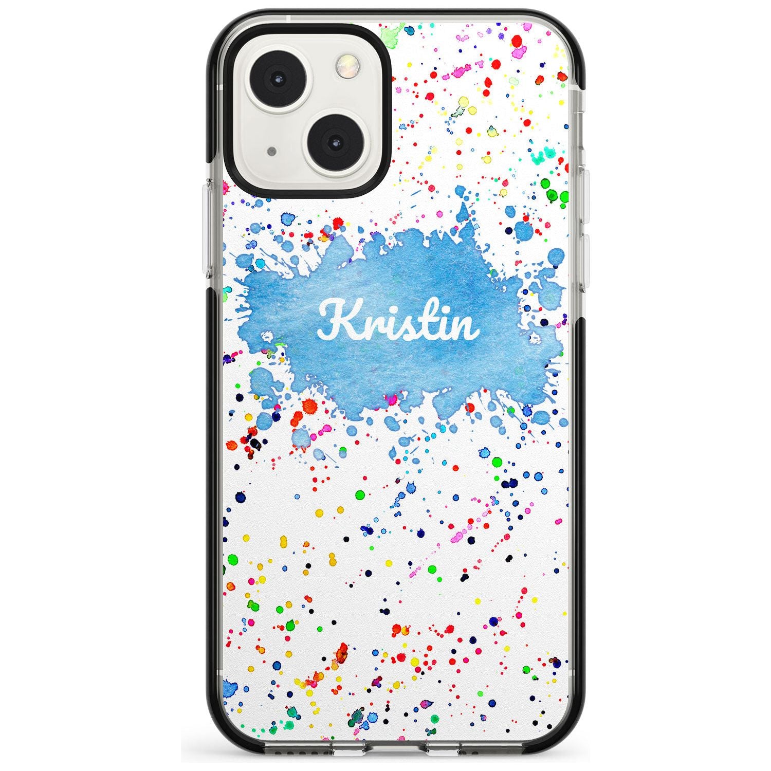 Personalised Rainbow Paint Splatter Custom Phone Case iPhone 13 Mini / Black Impact Case Blanc Space