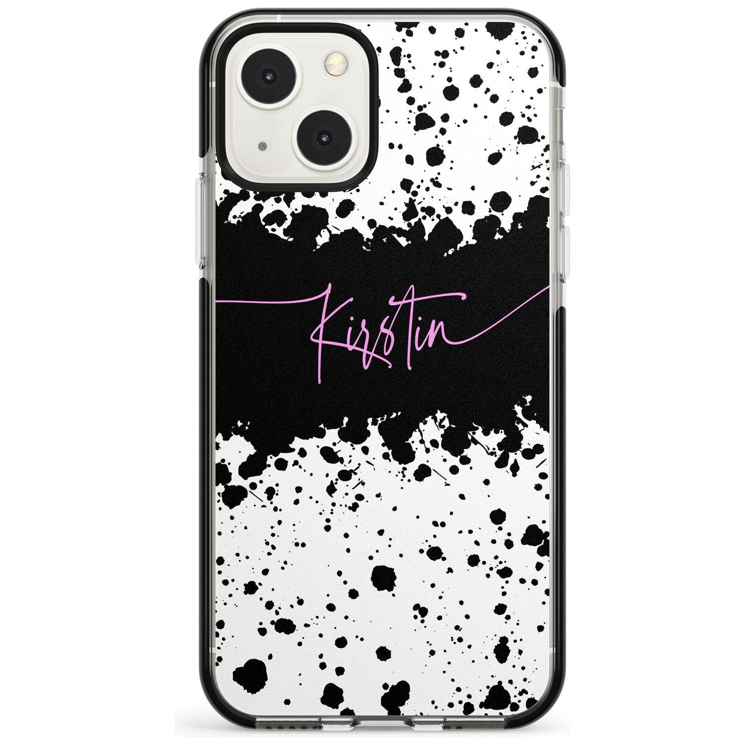 Personalised Black & White Paint Splatters Custom Phone Case iPhone 13 Mini / Black Impact Case Blanc Space