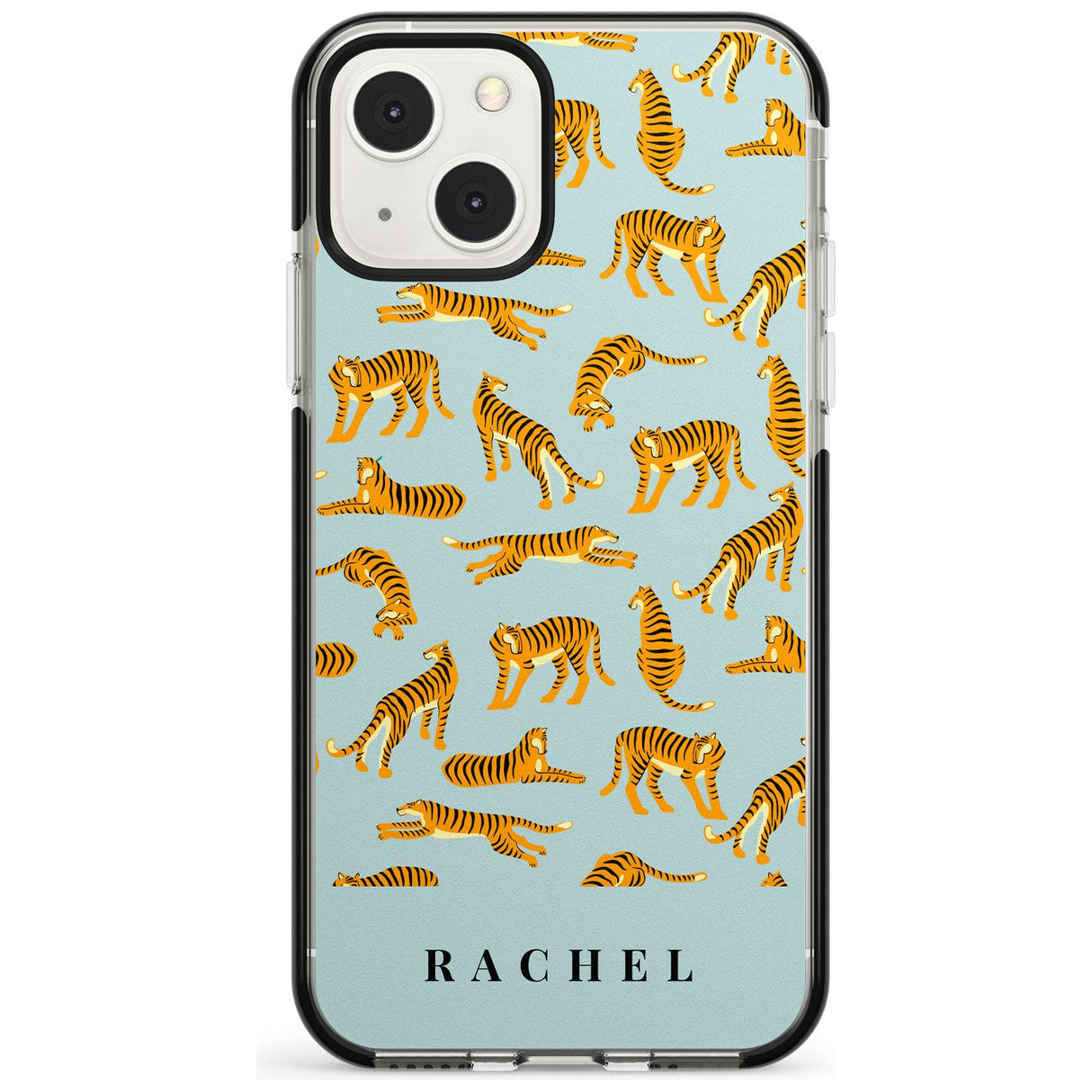 Personalised Tiger Pattern: Turquoise Blue Custom Phone Case iPhone 13 Mini / Black Impact Case Blanc Space