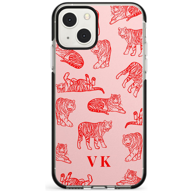 Personalised Red Tiger Outlines on Pink Custom Phone Case iPhone 13 Mini / Black Impact Case Blanc Space