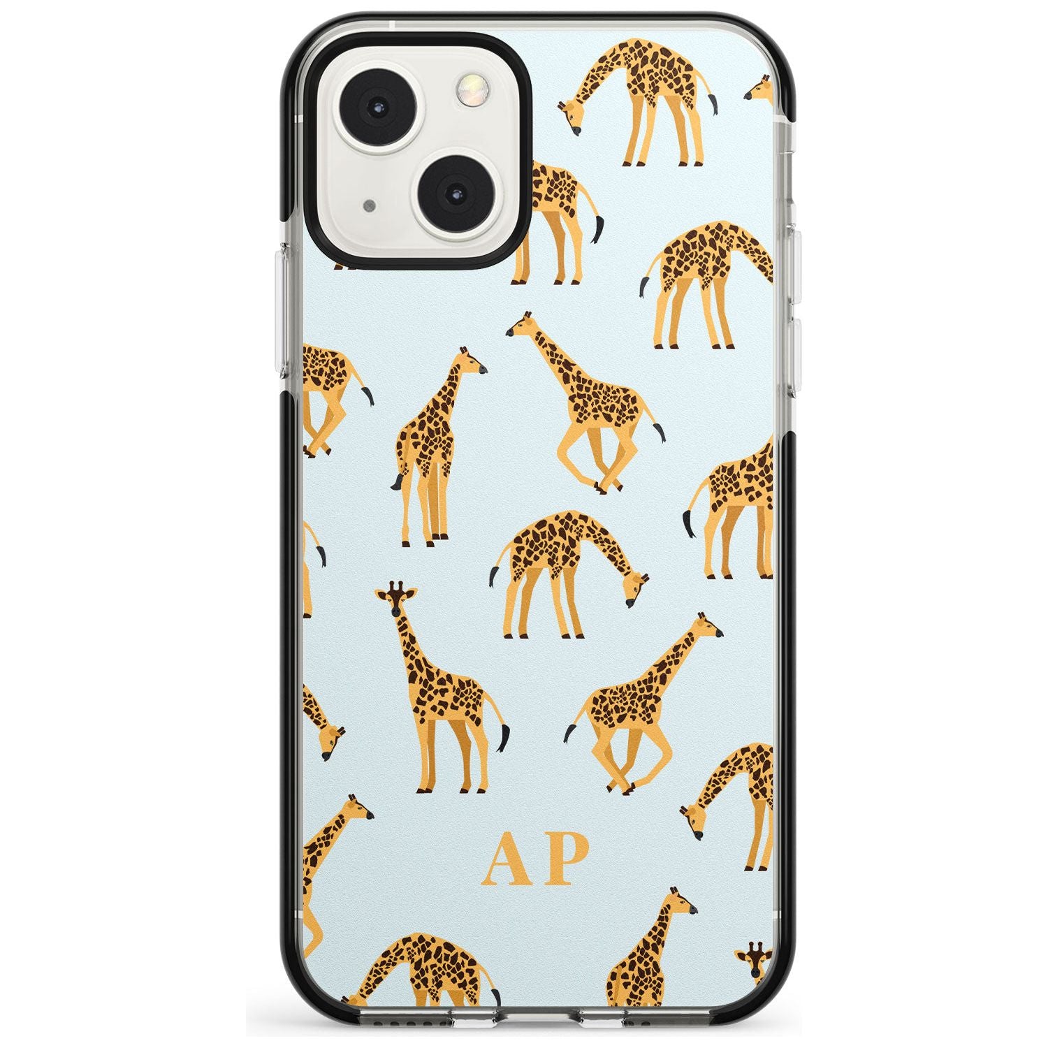 Personalised Safari Giraffe Pattern on Blue Custom Phone Case iPhone 13 Mini / Black Impact Case Blanc Space