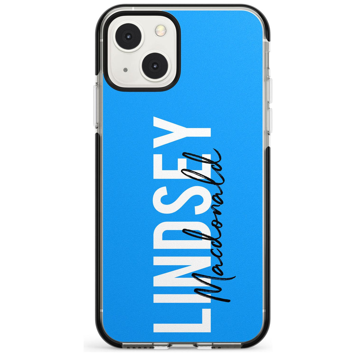 Personalised Bold Name: Blue Custom Phone Case iPhone 13 Mini / Black Impact Case Blanc Space