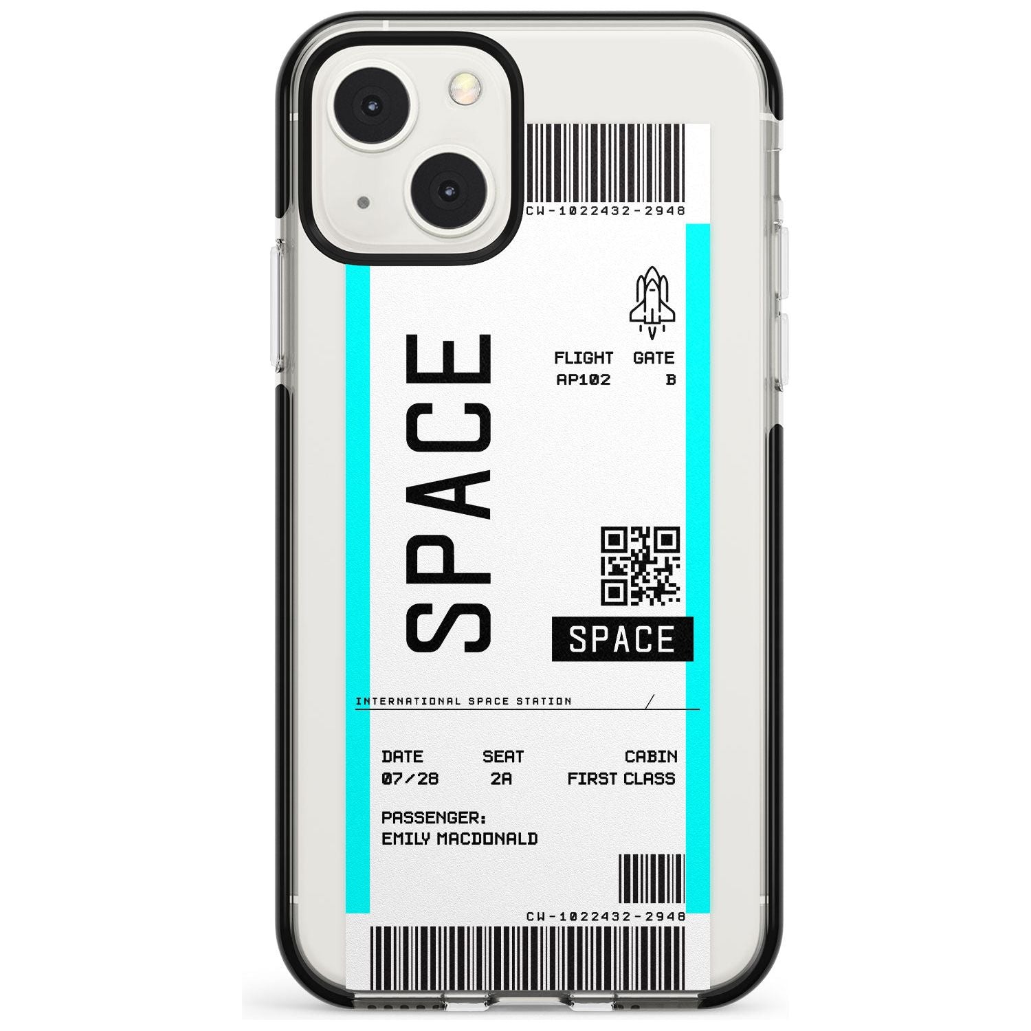 Personalised Space Space Travel Ticket Custom Phone Case iPhone 13 Mini / Black Impact Case Blanc Space