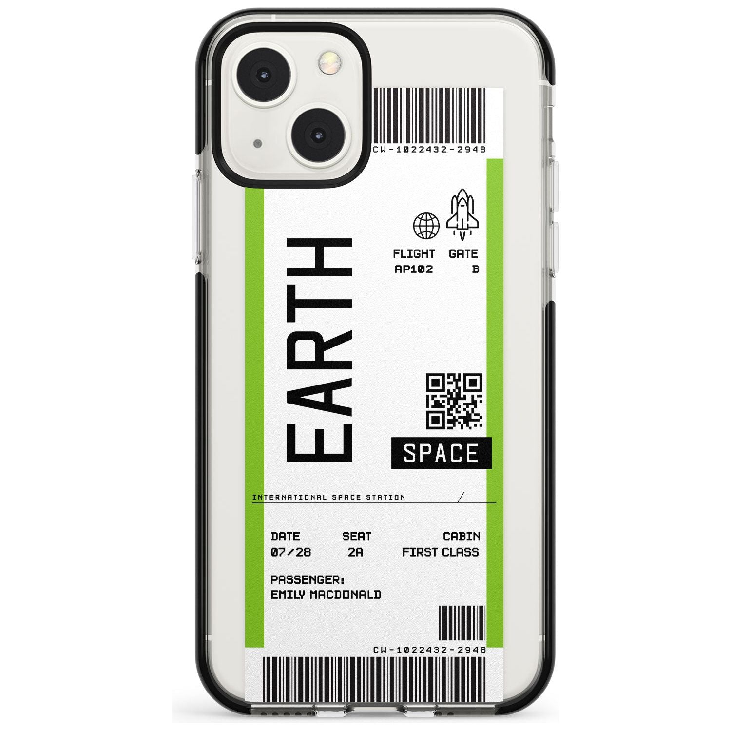 Personalised Earth Space Travel Ticket Custom Phone Case iPhone 13 Mini / Black Impact Case Blanc Space