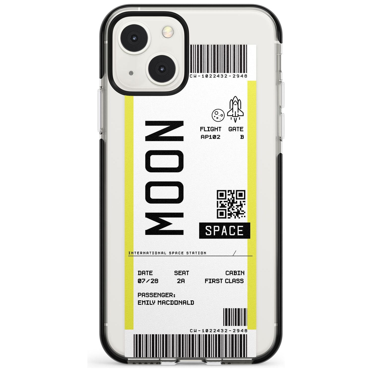 Personalised Moon Space Travel Ticket Custom Phone Case iPhone 13 Mini / Black Impact Case Blanc Space
