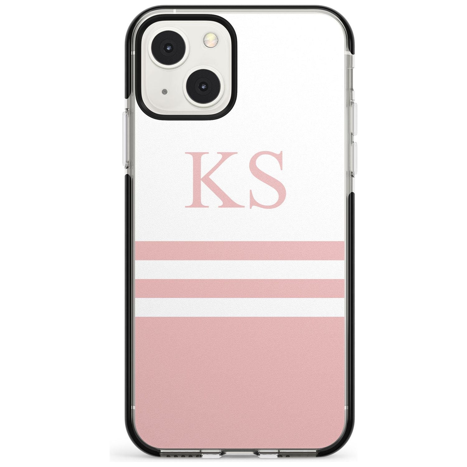 Personalised Minimal Pink Stripes & Initials Custom Phone Case iPhone 13 Mini / Black Impact Case Blanc Space