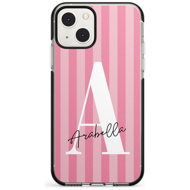 Personalised Pink on Pink Stripes Custom Phone Case iPhone 13 Mini / Black Impact Case Blanc Space