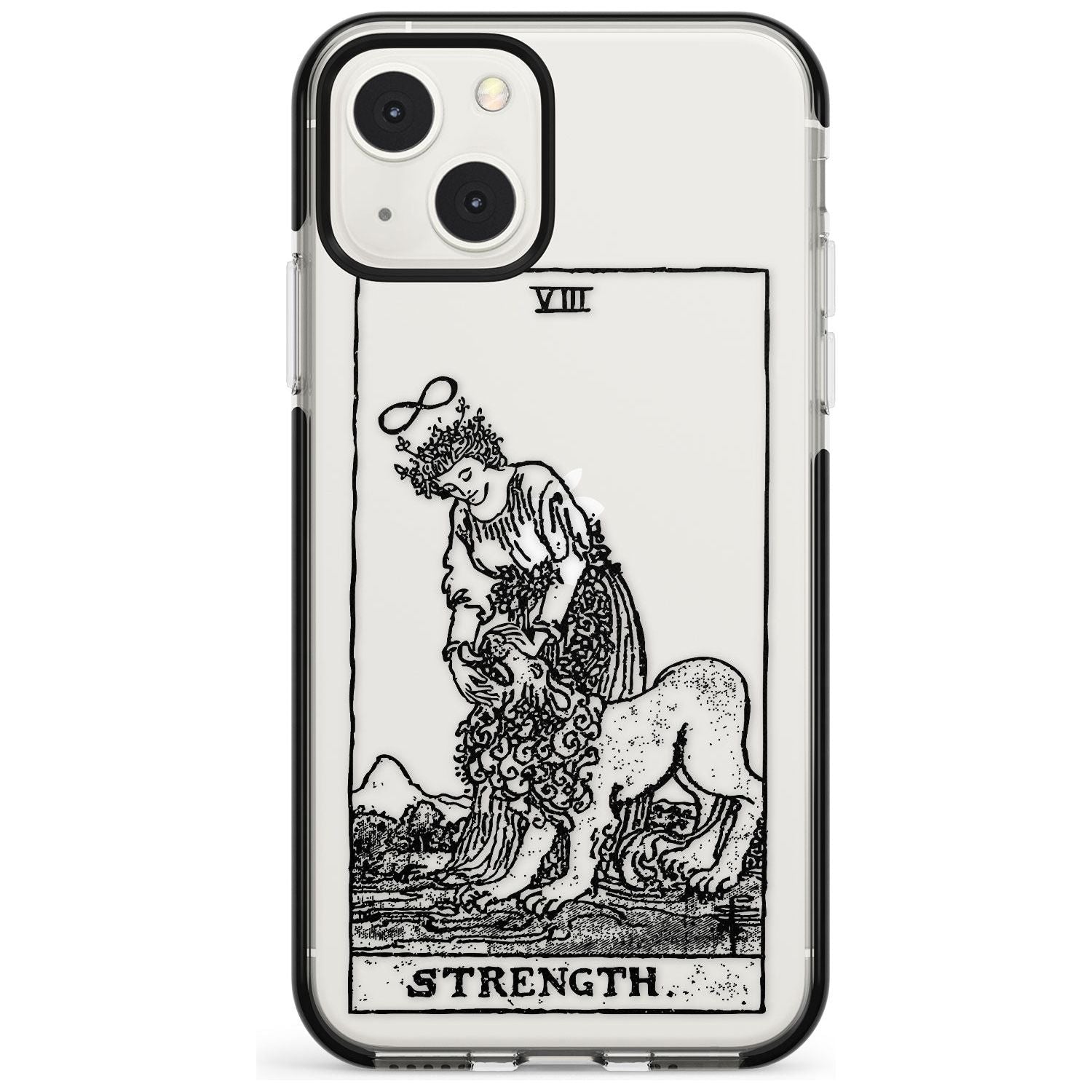 Personalised Strength Tarot Card - Transparent Custom Phone Case iPhone 13 Mini / Black Impact Case Blanc Space