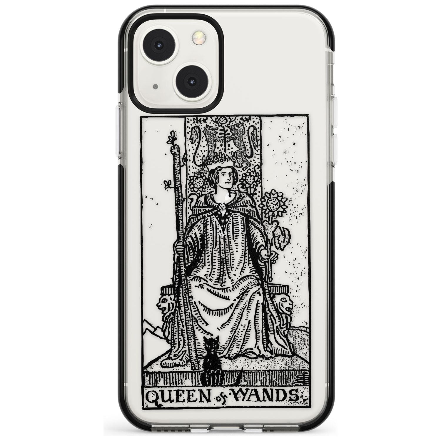 Personalised Queen of Wands Tarot Card - Transparent Custom Phone Case iPhone 13 Mini / Black Impact Case Blanc Space