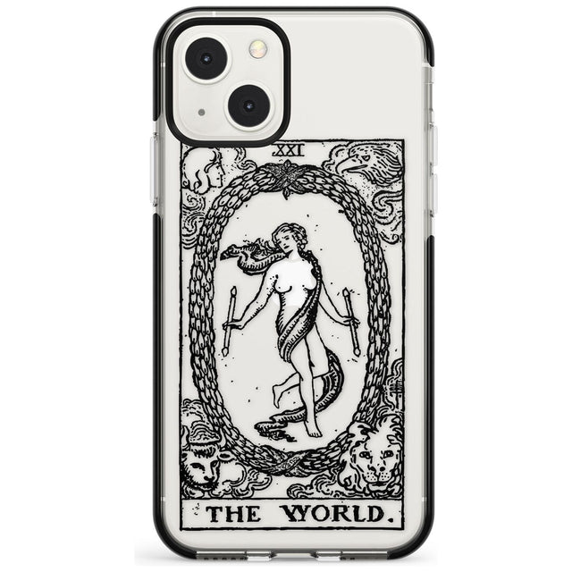 Personalised The World Tarot Card - Transparent Custom Phone Case iPhone 13 Mini / Black Impact Case Blanc Space