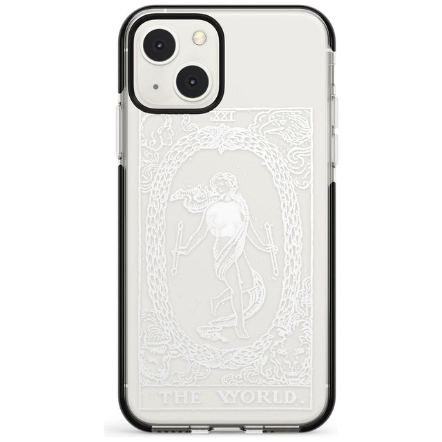 Personalised The World Tarot Card - White Transparent Custom Phone Case iPhone 13 Mini / Black Impact Case Blanc Space