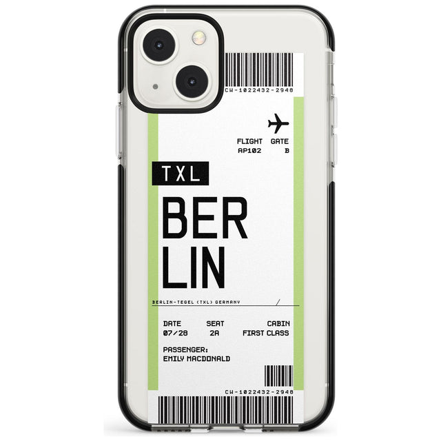 Personalised Berlin Boarding Pass Custom Phone Case iPhone 13 Mini / Black Impact Case Blanc Space