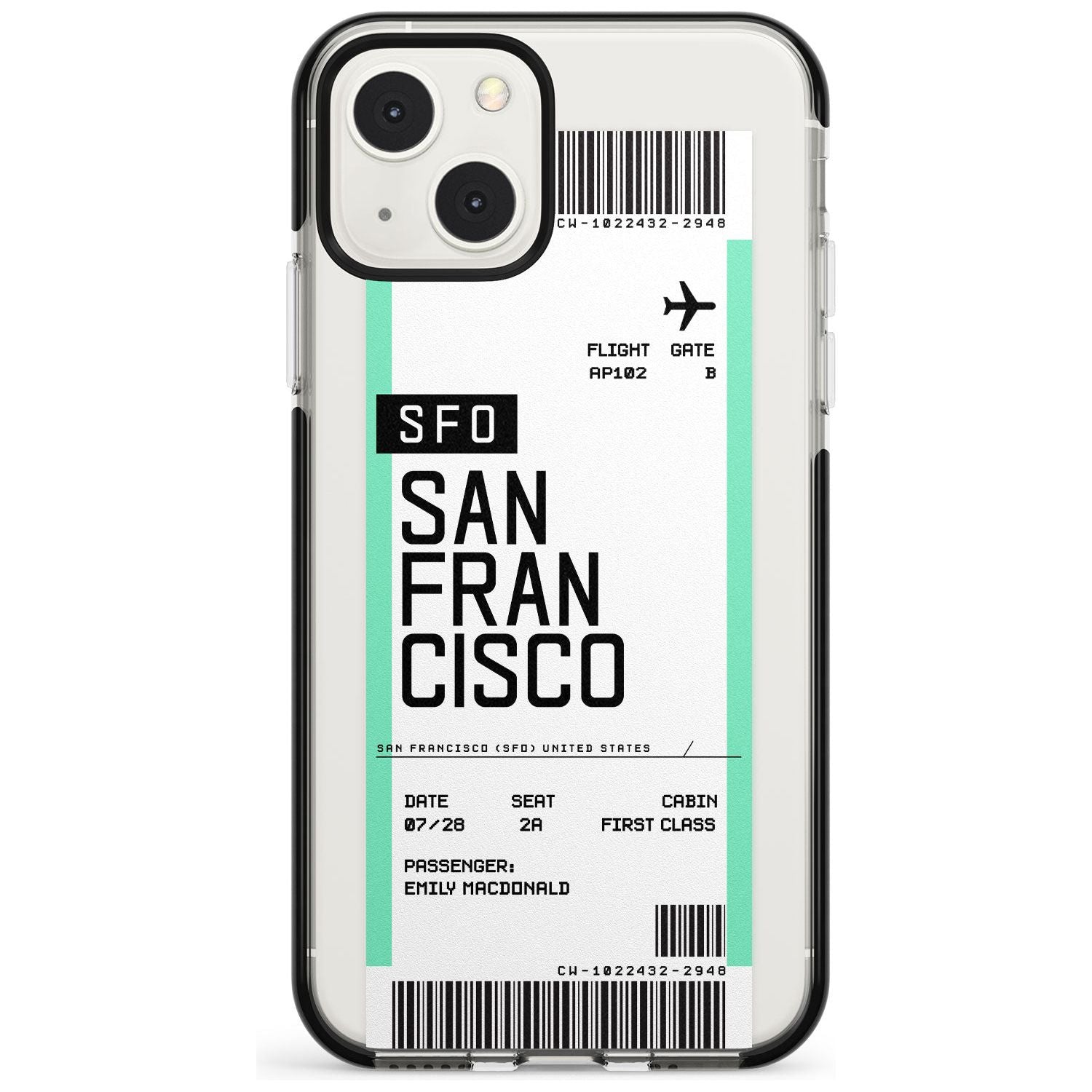 Personalised San Francisco Boarding Pass Custom Phone Case iPhone 13 Mini / Black Impact Case Blanc Space
