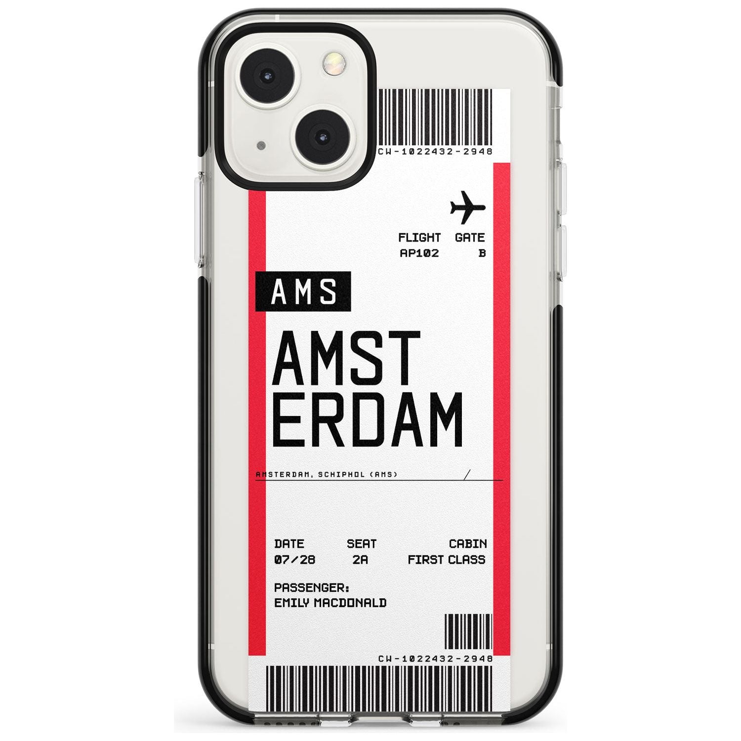 Personalised Amsterdam Boarding Pass Custom Phone Case iPhone 13 Mini / Black Impact Case Blanc Space