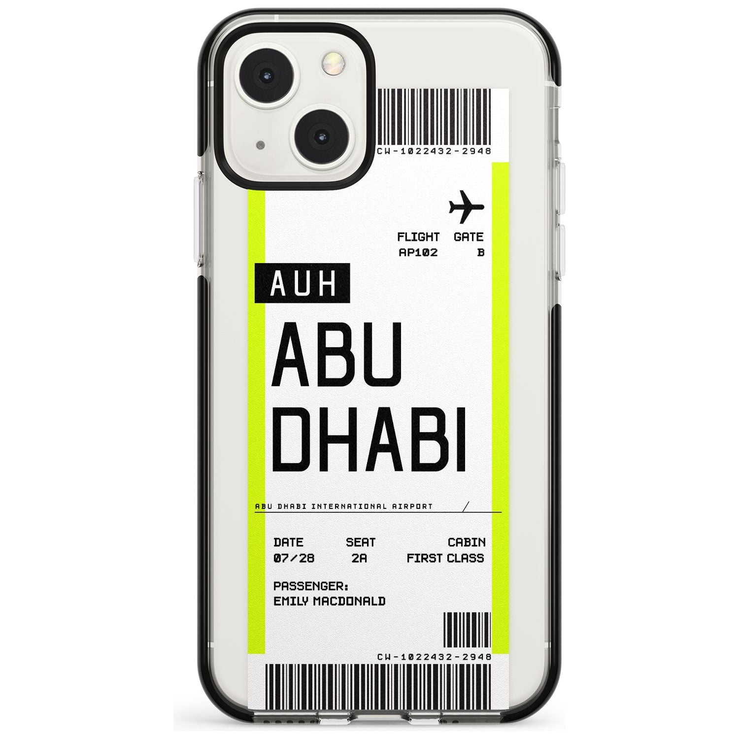 Personalised Abu Dhabi Boarding Pass Custom Phone Case iPhone 13 Mini / Black Impact Case Blanc Space