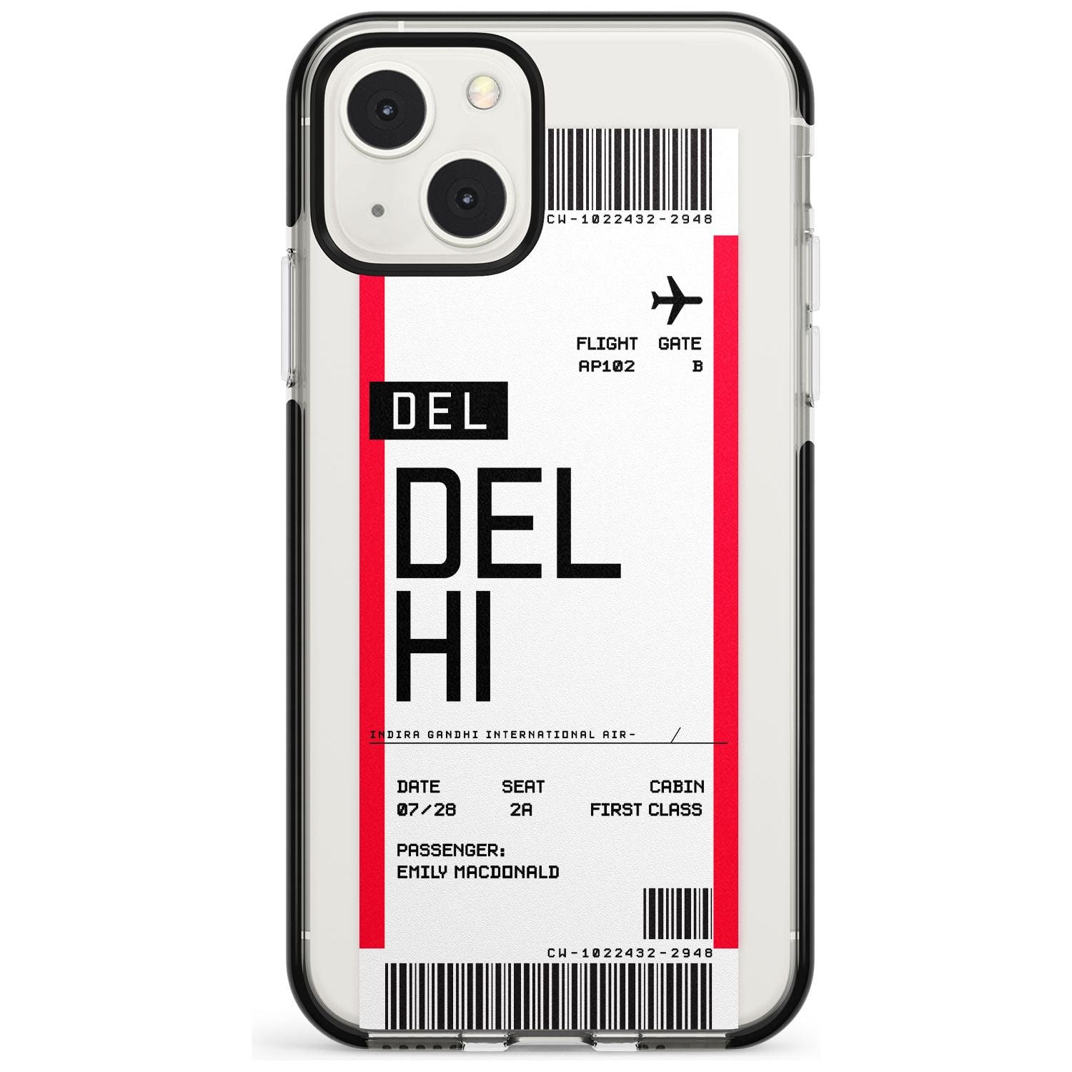 Personalised Delhi Boarding Pass Custom Phone Case iPhone 13 Mini / Black Impact Case Blanc Space