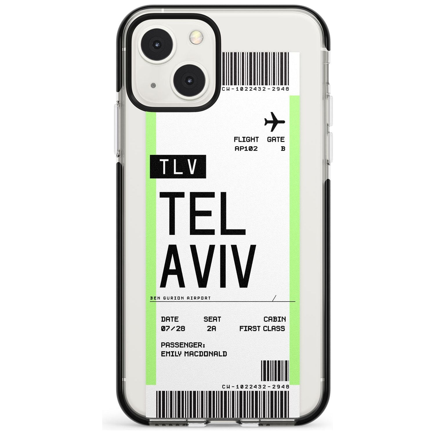 Personalised Tel Aviv Boarding Pass Custom Phone Case iPhone 13 Mini / Black Impact Case Blanc Space