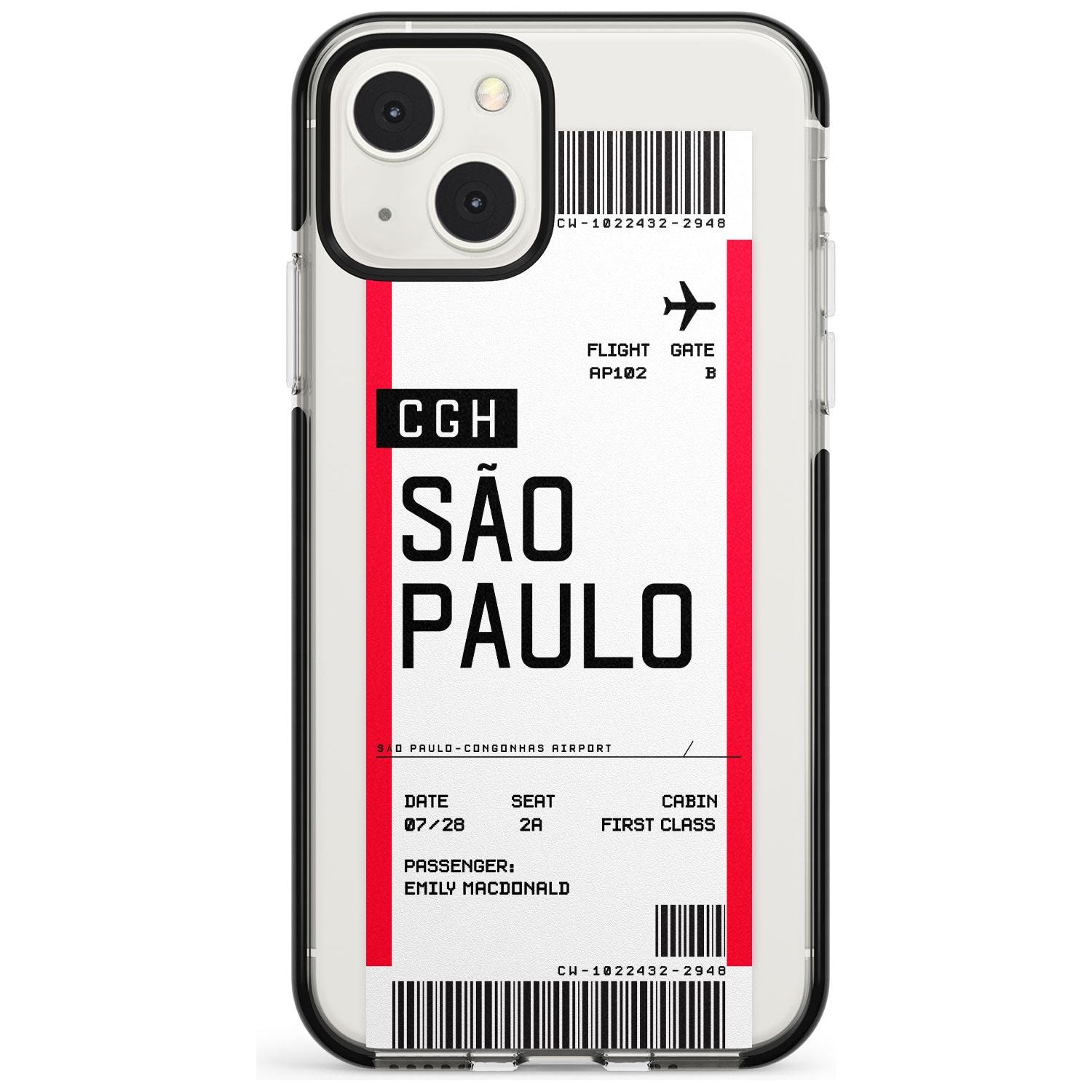 Personalised São Paulo Boarding Pass Custom Phone Case iPhone 13 Mini / Black Impact Case Blanc Space