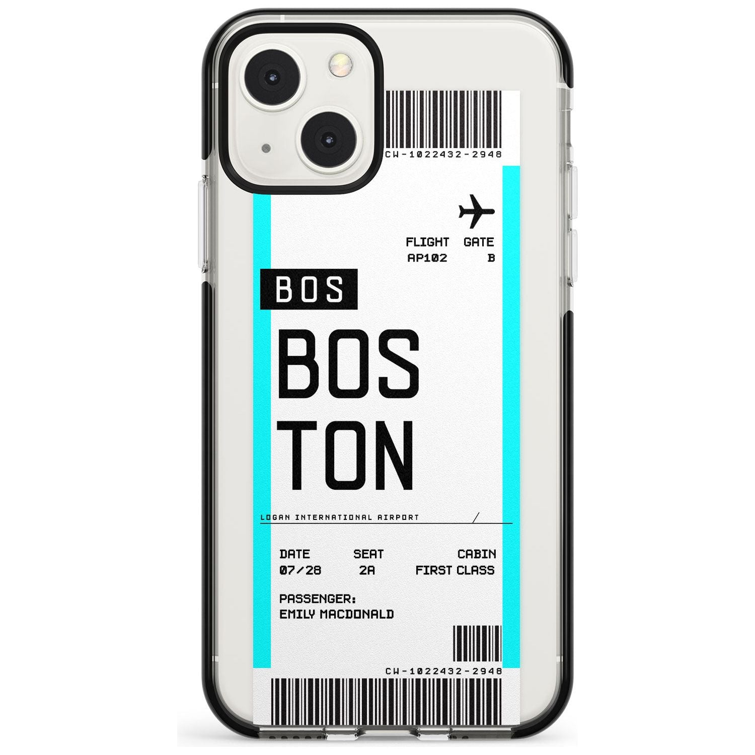 Personalised Boston Boarding Pass Custom Phone Case iPhone 13 Mini / Black Impact Case Blanc Space