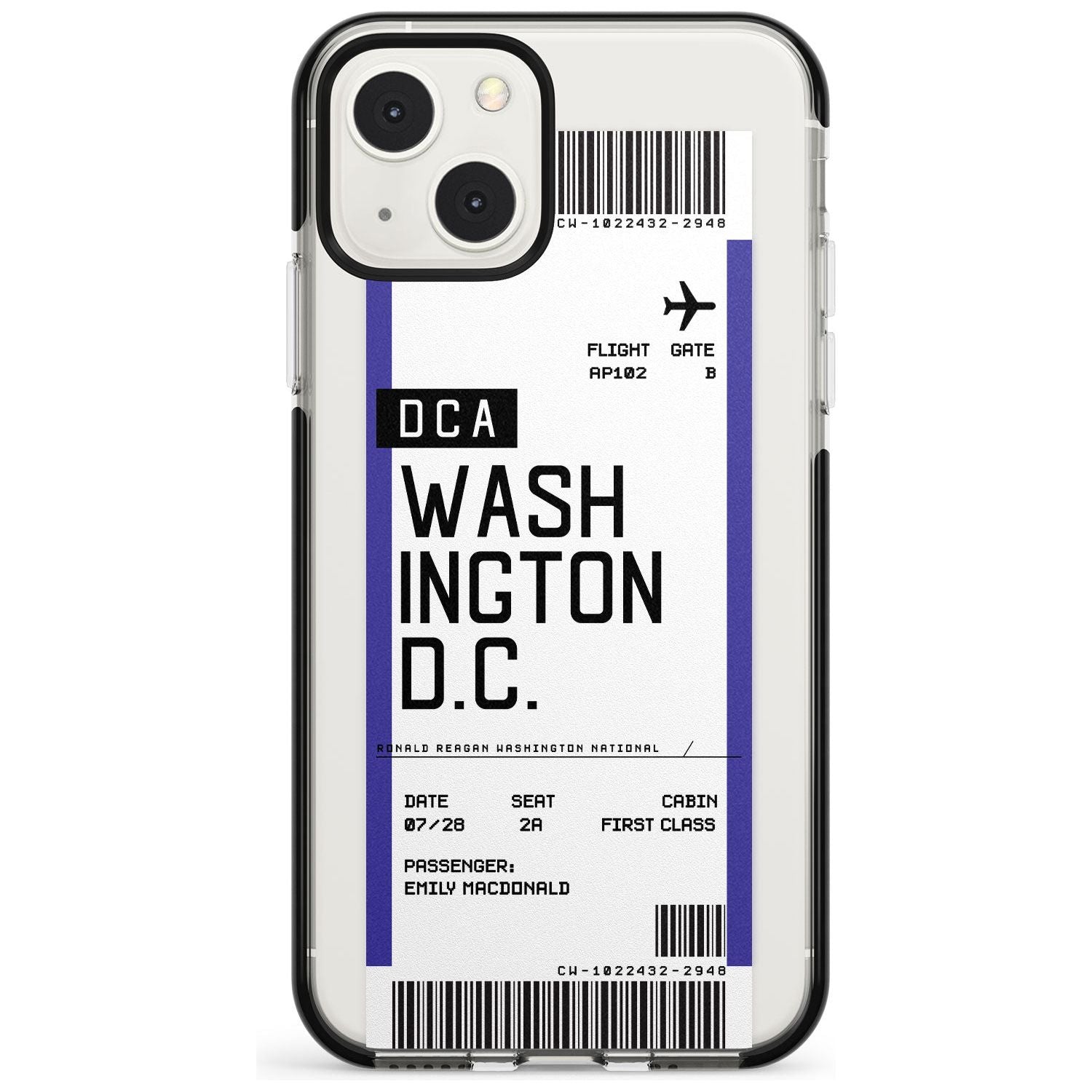 Personalised Washington D.C. Boarding Pass Custom Phone Case iPhone 13 Mini / Black Impact Case Blanc Space