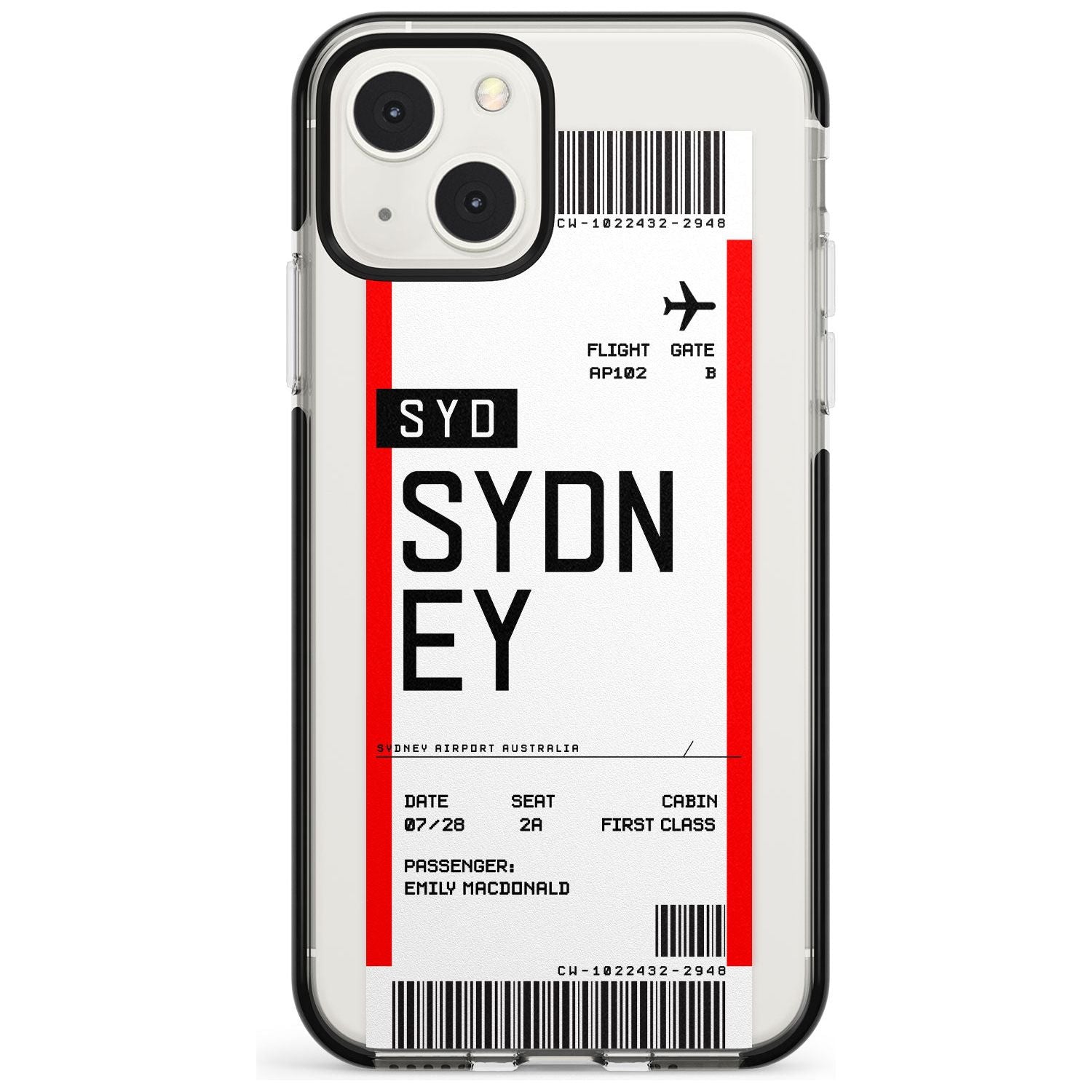 Personalised Sydney Boarding Pass Custom Phone Case iPhone 13 Mini / Black Impact Case Blanc Space