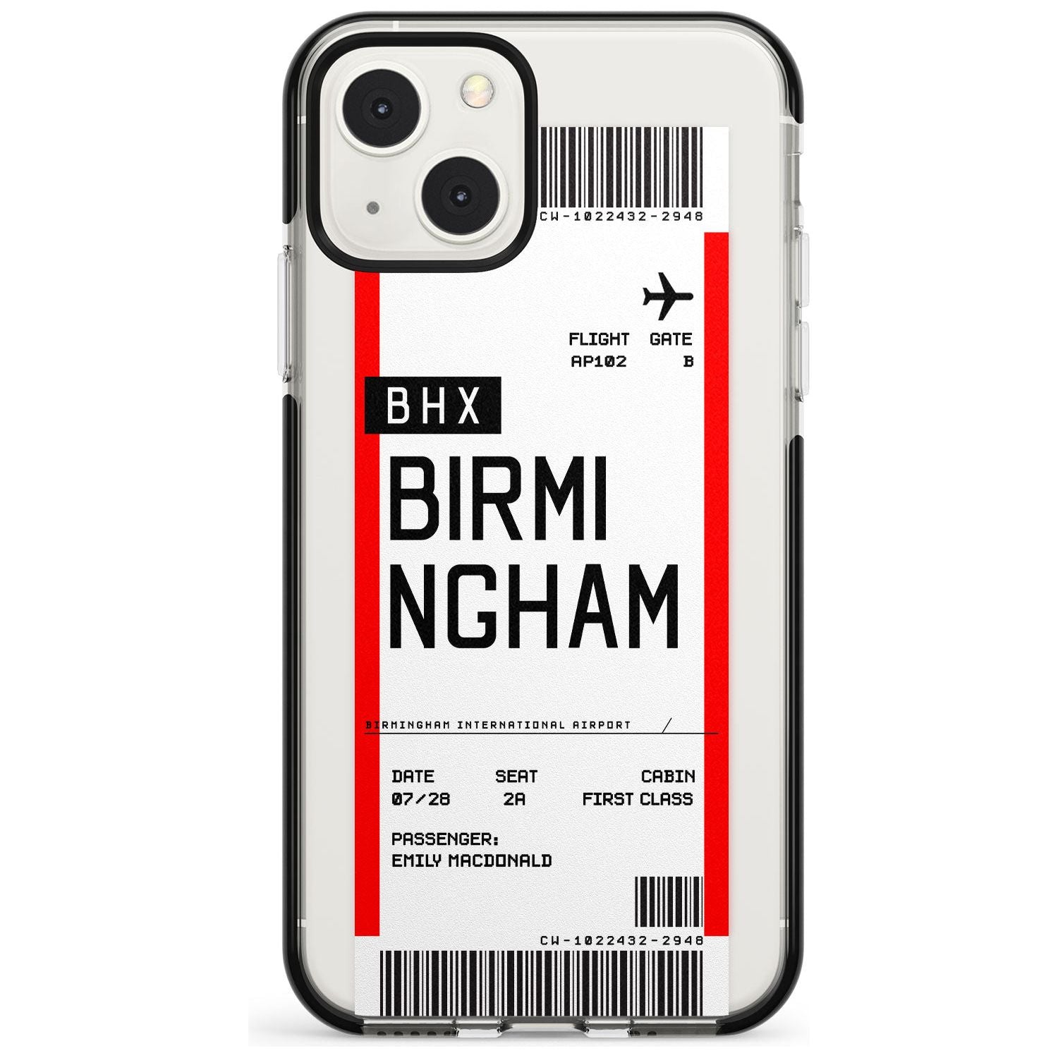 Personalised Birmingham Boarding Pass Custom Phone Case iPhone 13 Mini / Black Impact Case Blanc Space