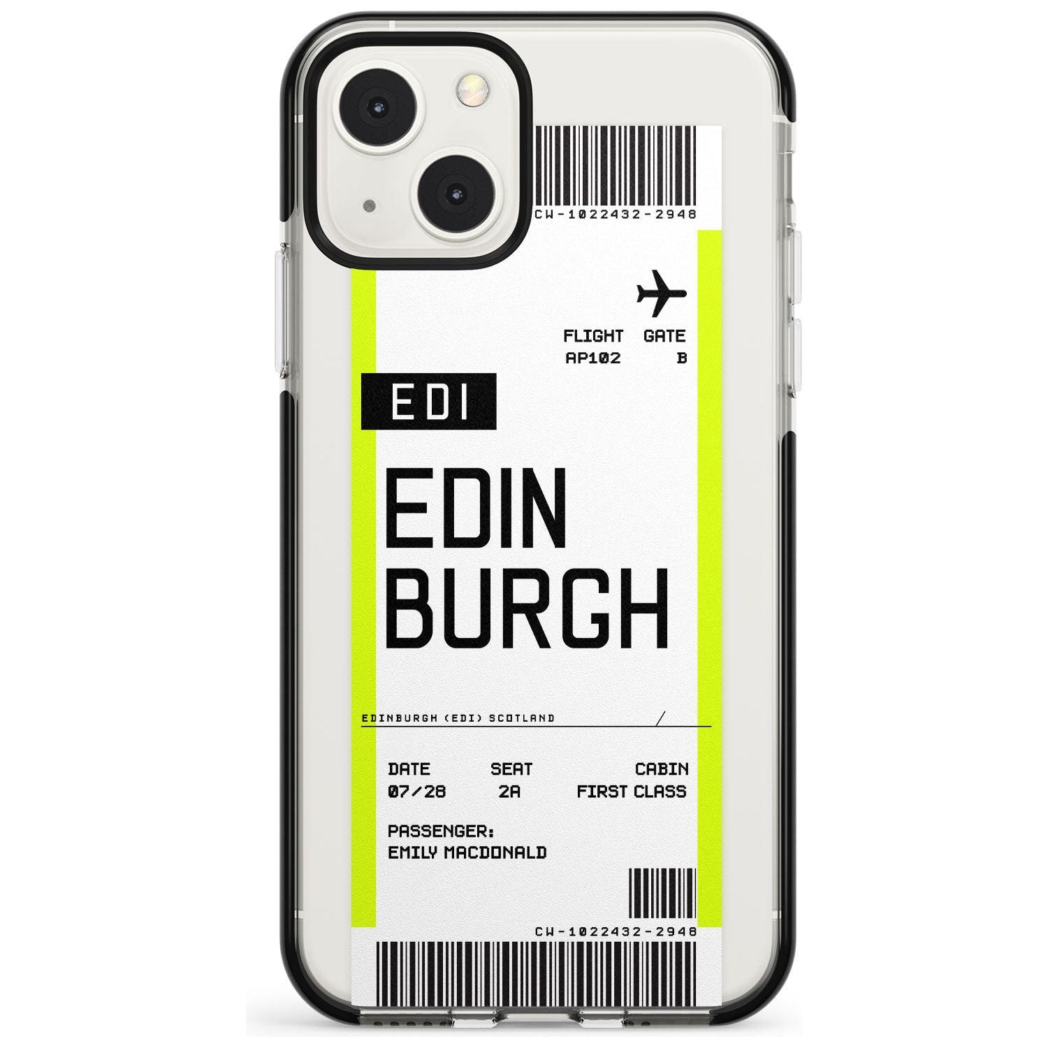 Personalised Edinburgh Boarding Pass Custom Phone Case iPhone 13 Mini / Black Impact Case Blanc Space