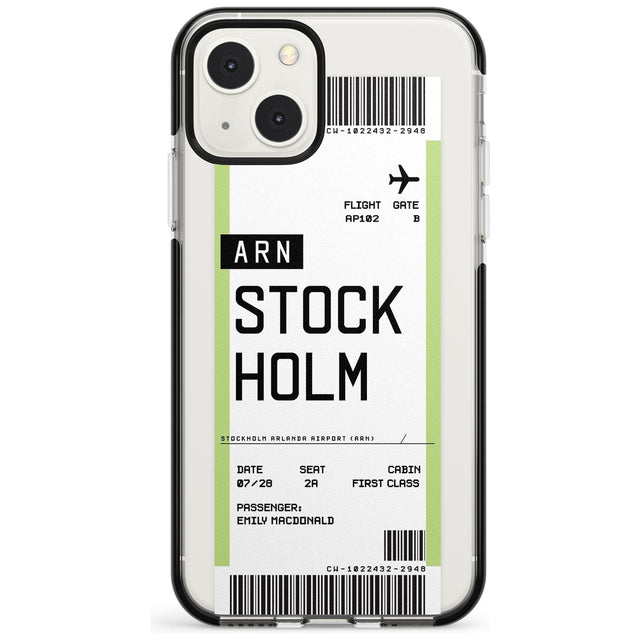 Personalised Stockholm Boarding Pass Custom Phone Case iPhone 13 Mini / Black Impact Case Blanc Space