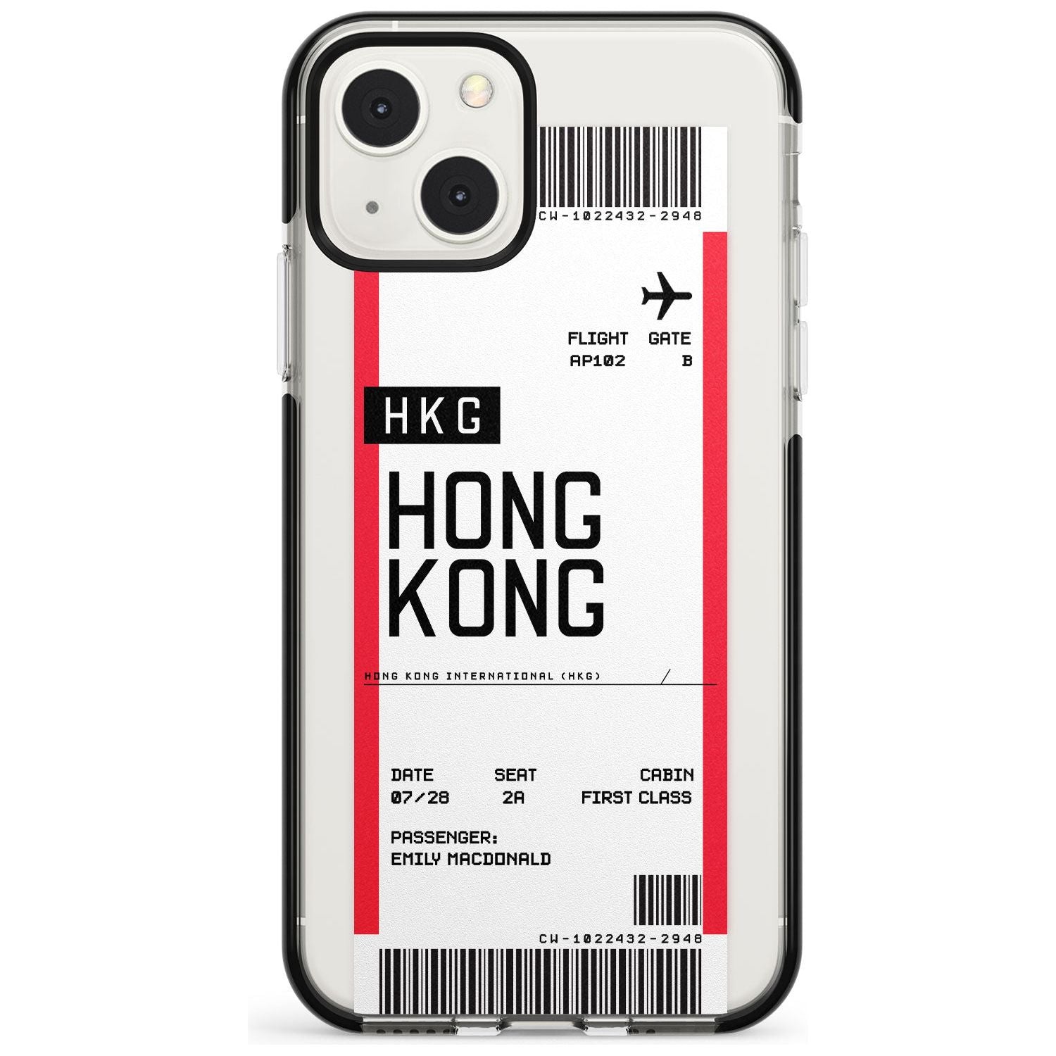 Personalised Hong Kong Boarding Pass Custom Phone Case iPhone 13 Mini / Black Impact Case Blanc Space