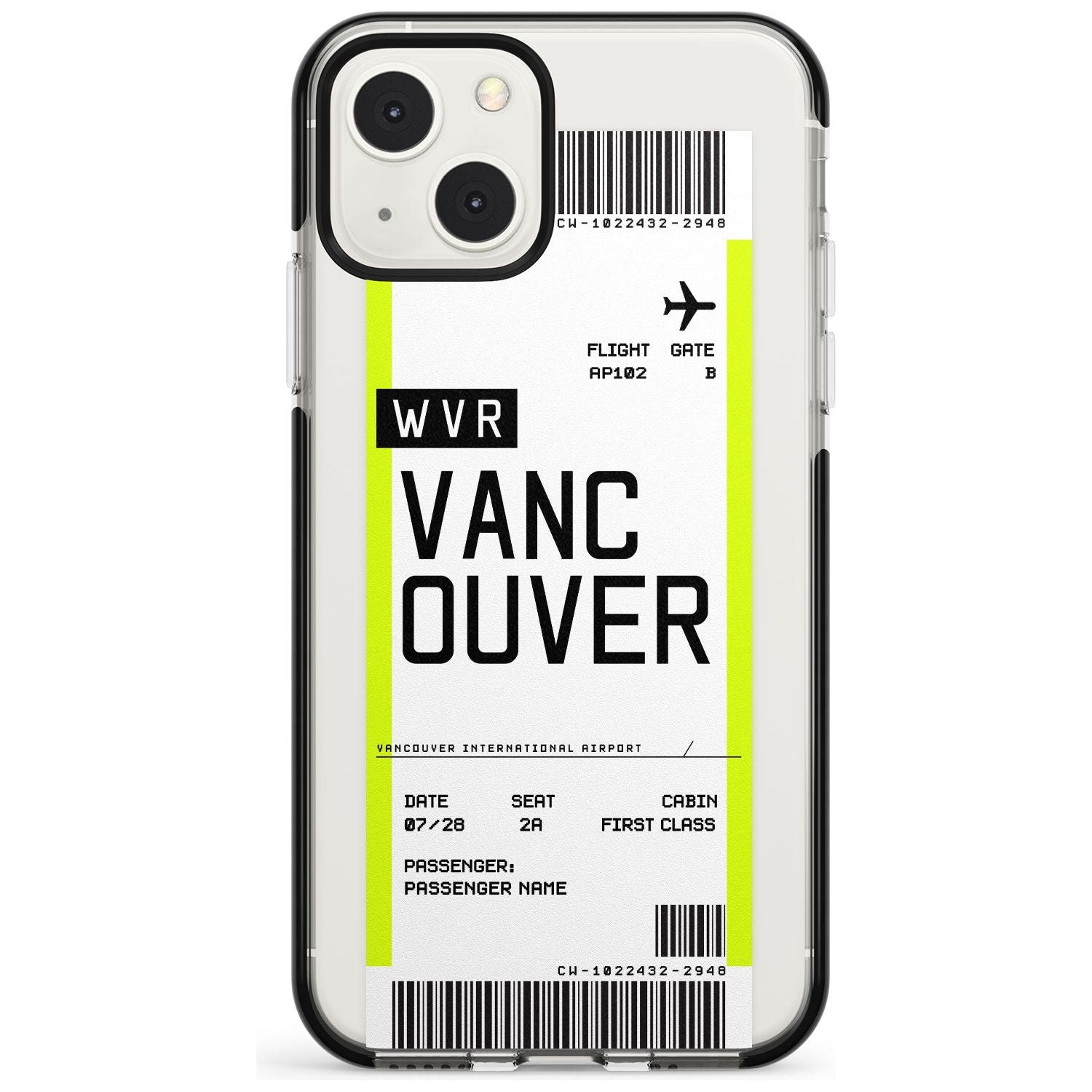 Personalised Vancouver Boarding Pass Custom Phone Case iPhone 13 Mini / Black Impact Case Blanc Space