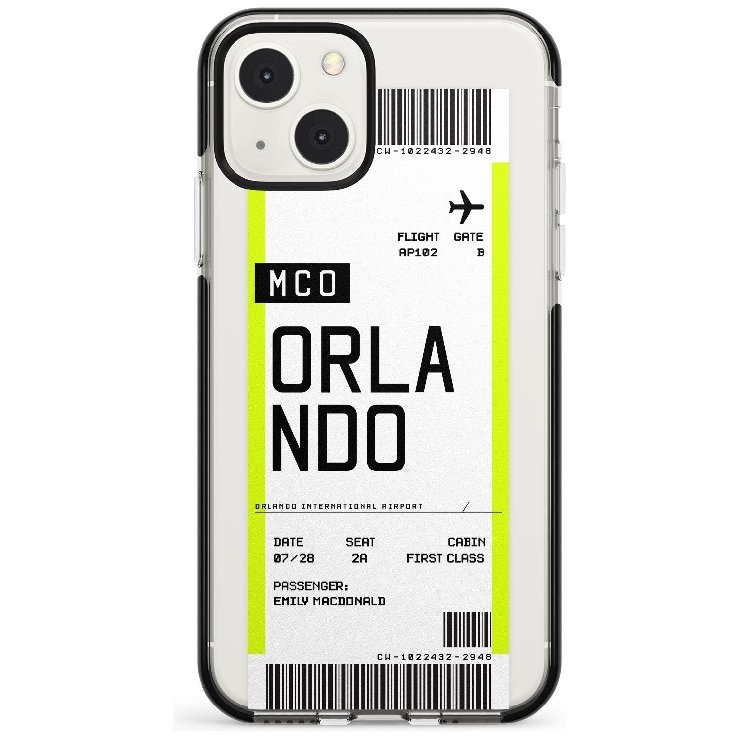 Personalised Orlando Boarding Pass Custom Phone Case iPhone 13 Mini / Black Impact Case Blanc Space