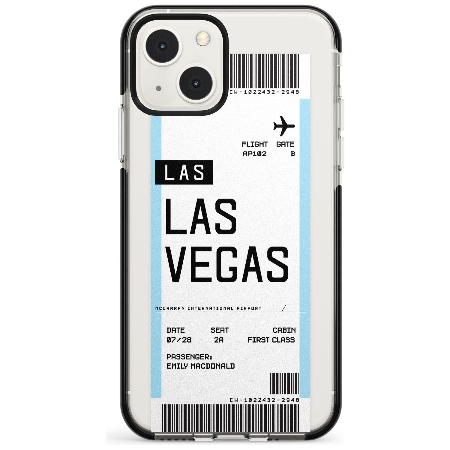Personalised Las Vegas Boarding Pass Custom Phone Case iPhone 13 Mini / Black Impact Case Blanc Space