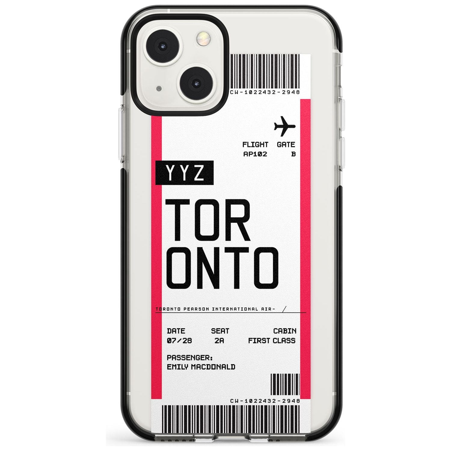 Personalised Toronto Boarding Pass Custom Phone Case iPhone 13 Mini / Black Impact Case Blanc Space
