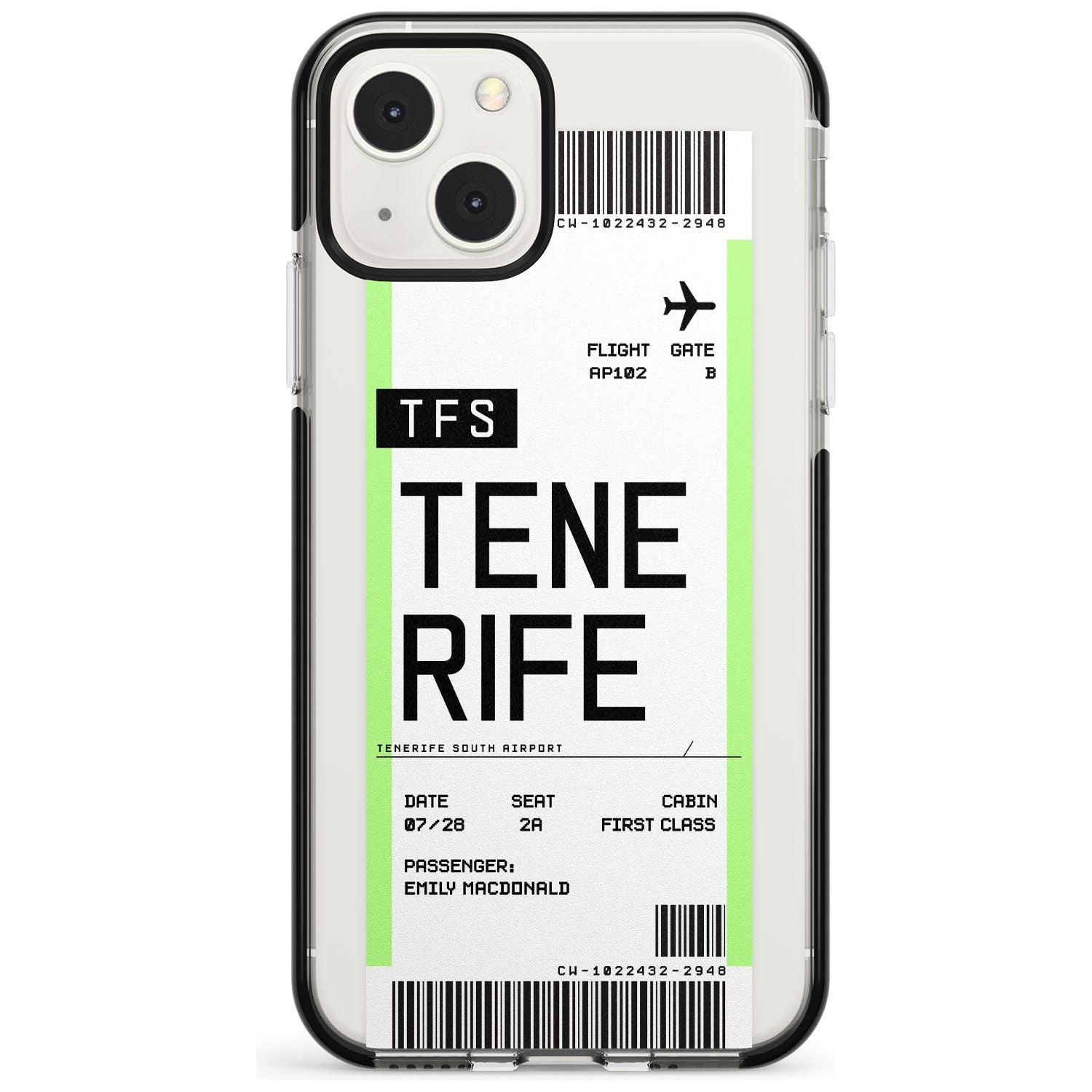 Personalised Tenerife Boarding Pass Custom Phone Case iPhone 13 Mini / Black Impact Case Blanc Space
