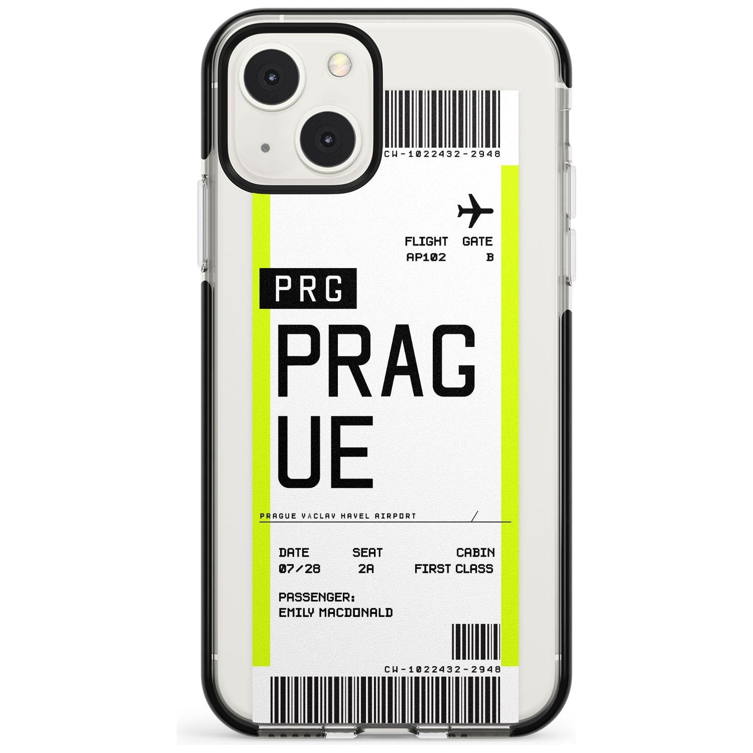Personalised Prague Boarding Pass Custom Phone Case iPhone 13 Mini / Black Impact Case Blanc Space