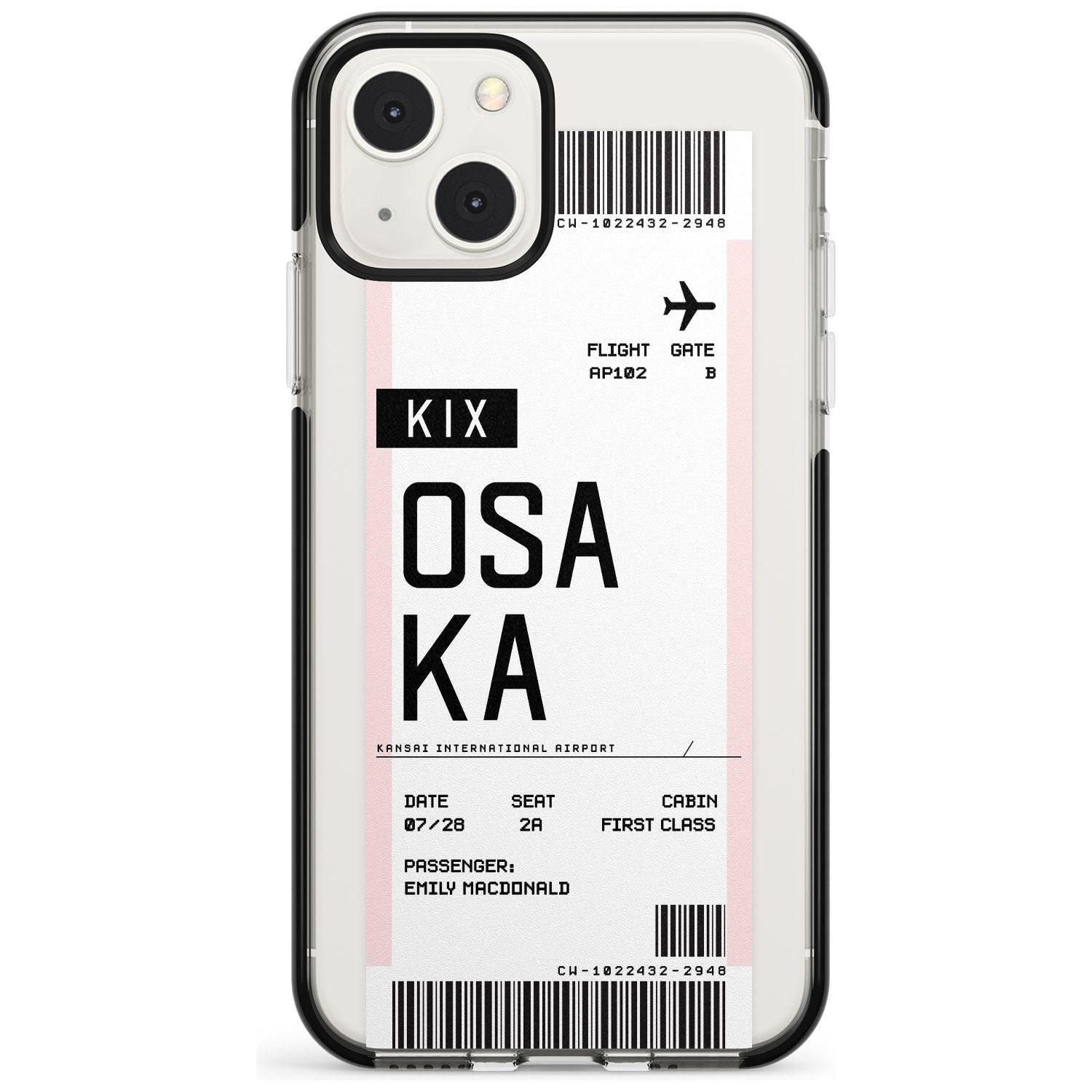 Personalised Osaka Boarding Pass Custom Phone Case iPhone 13 Mini / Black Impact Case Blanc Space