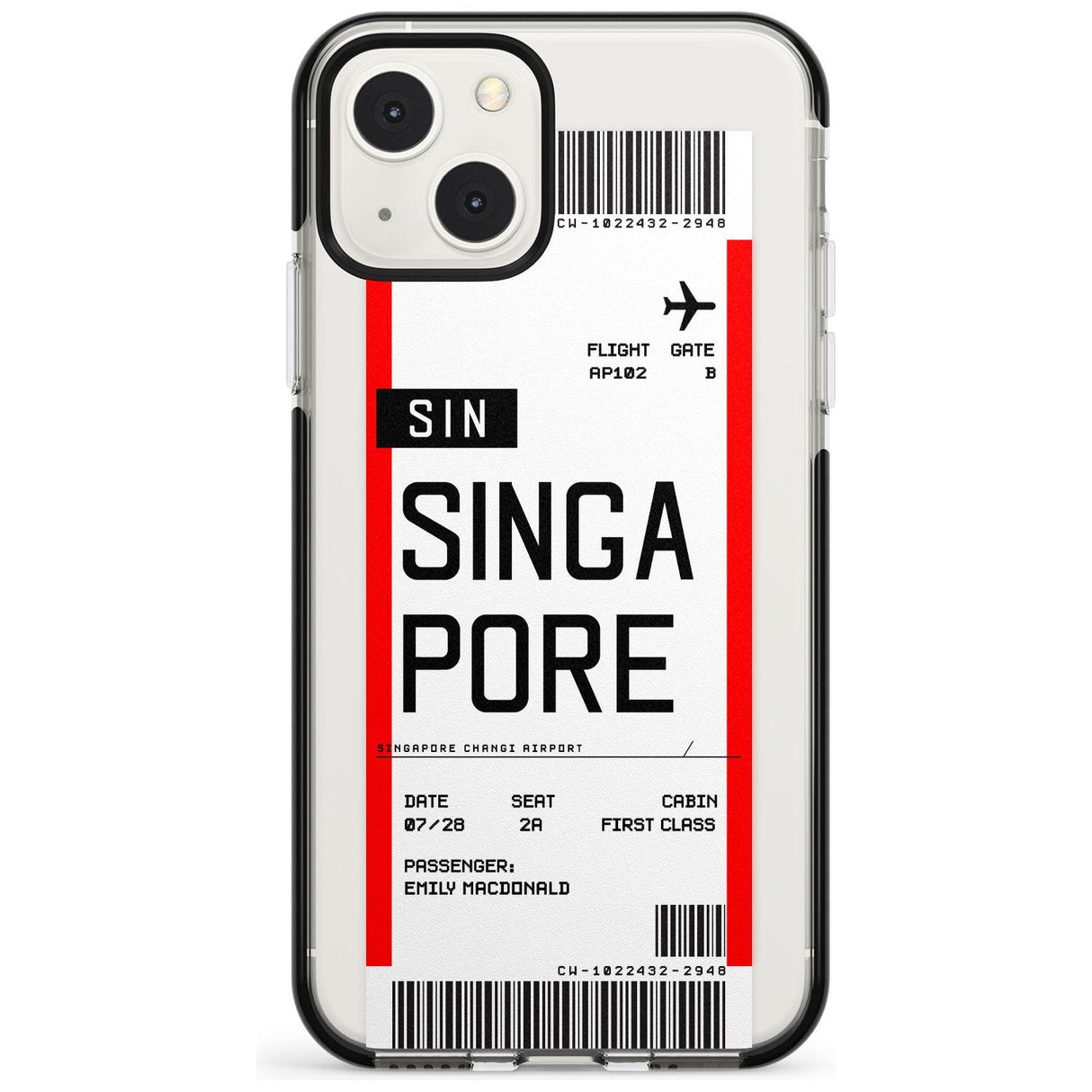 Personalised Singapore Boarding Pass Custom Phone Case iPhone 13 Mini / Black Impact Case Blanc Space