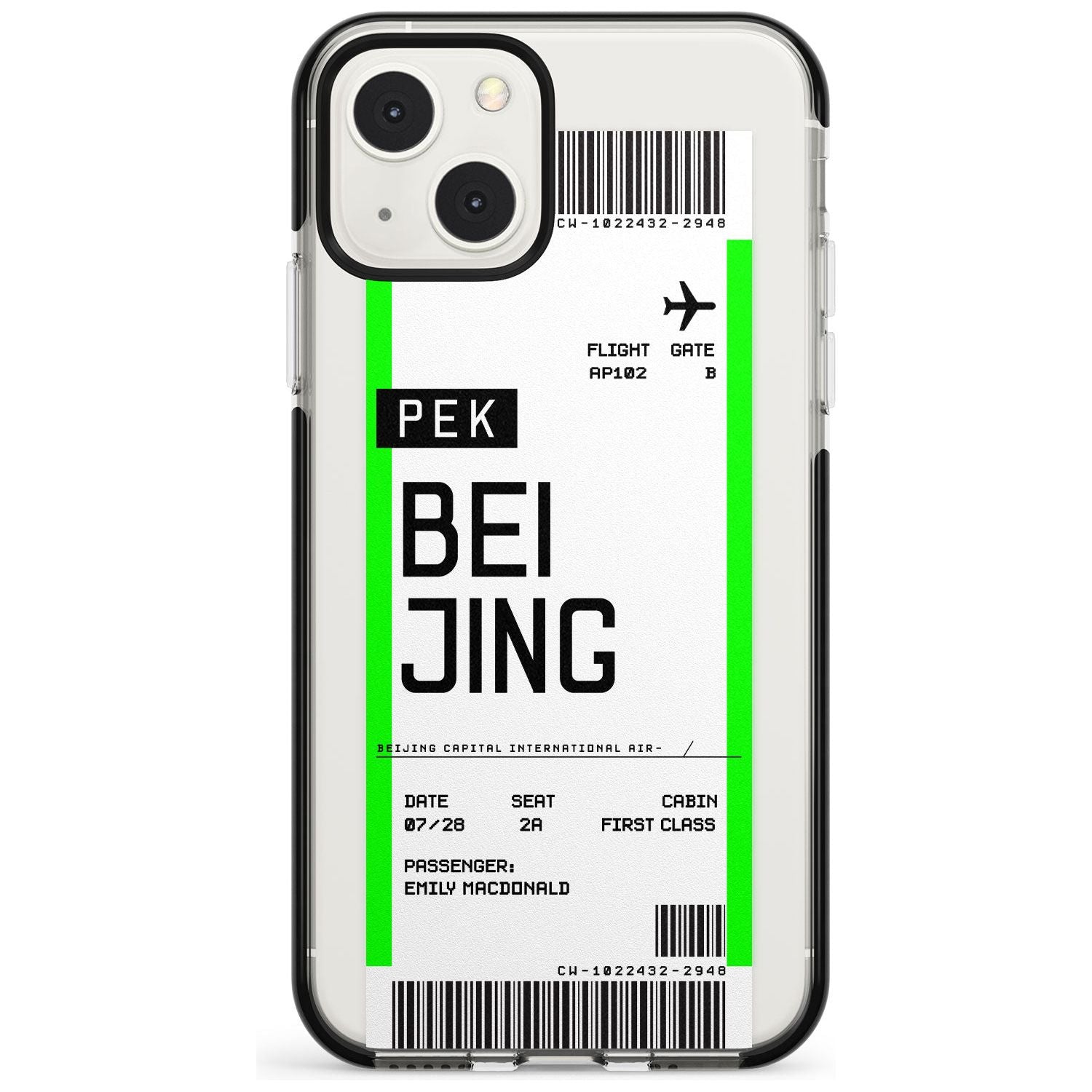 Personalised Beijing Boarding Pass Custom Phone Case iPhone 13 Mini / Black Impact Case Blanc Space