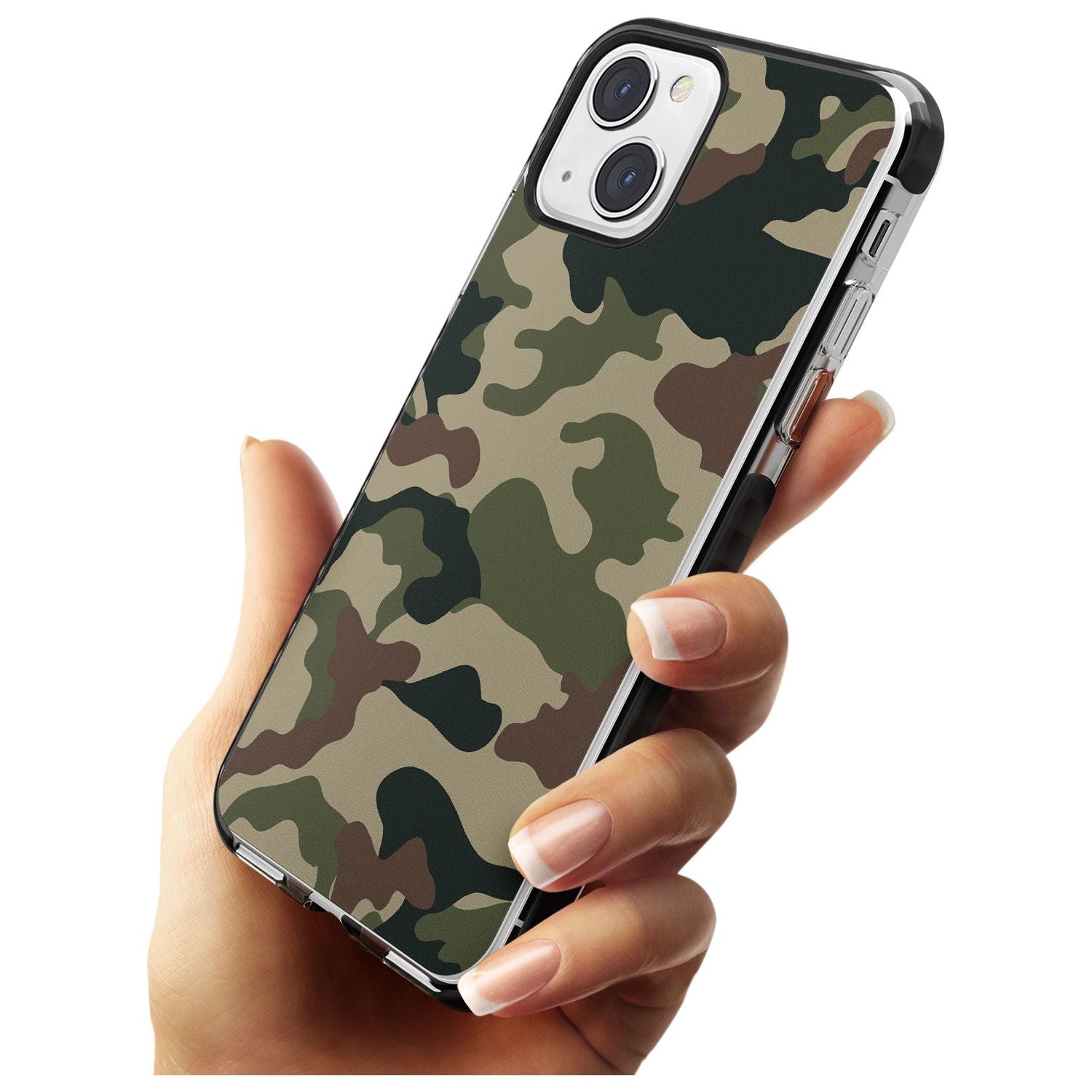 Green and Brown Camo Black Impact Phone Case for iPhone 13 & 13 Mini
