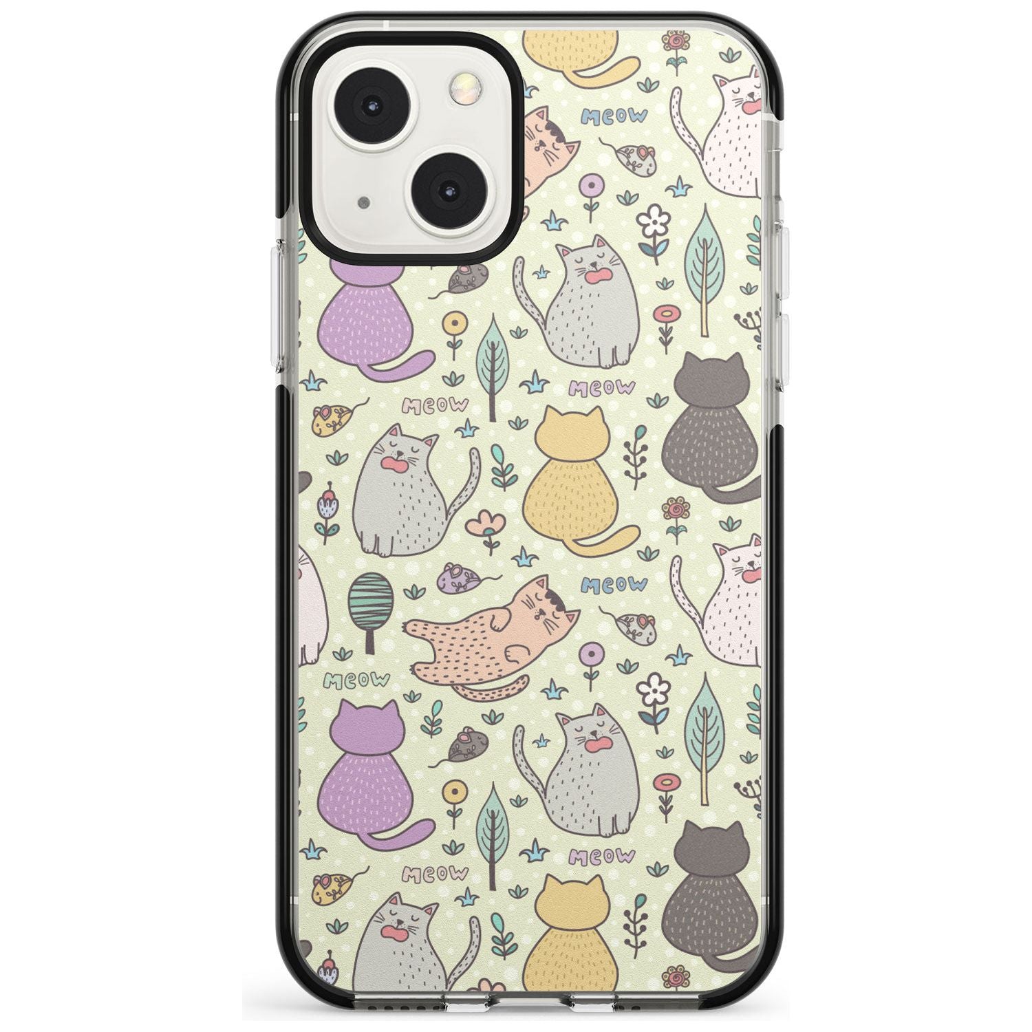 Cat Pattern Cream Phone Case iPhone 13 Mini / Black Impact Case Blanc Space