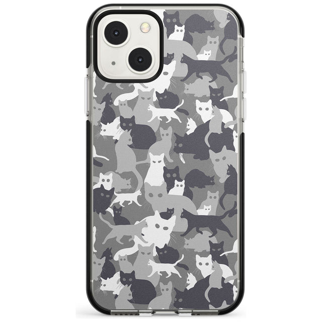 Dark Grey Cat Camouflage Pattern Phone Case iPhone 13 Mini / Black Impact Case Blanc Space