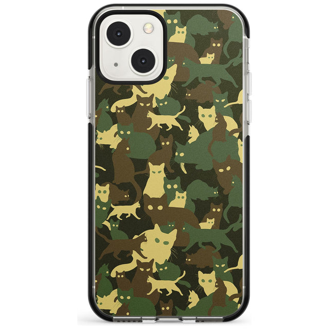 Forest Green Cat Camouflage Pattern Phone Case iPhone 13 Mini / Black Impact Case Blanc Space