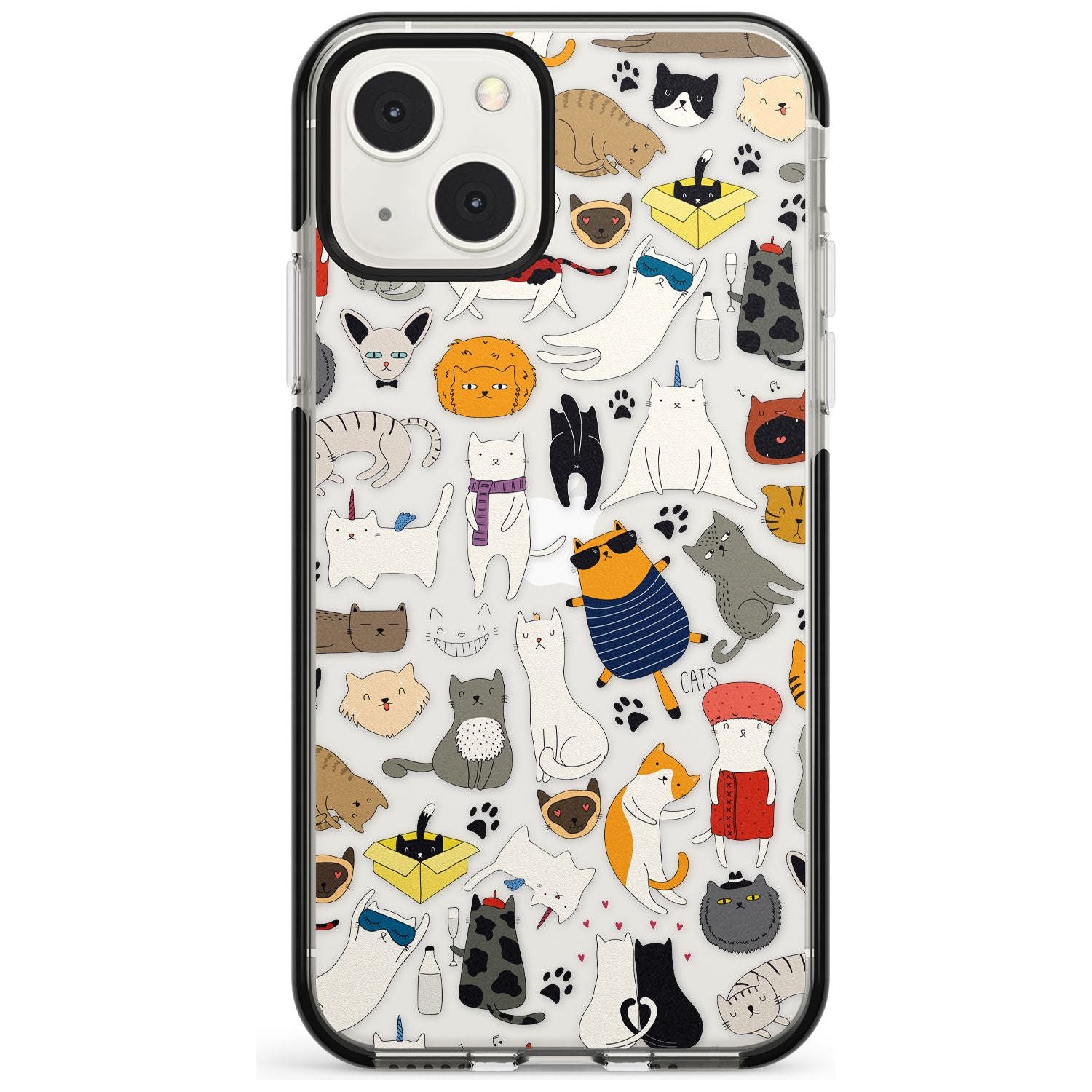 Cartoon Cat Collage Phone Case iPhone 13 Mini / Black Impact Case Blanc Space